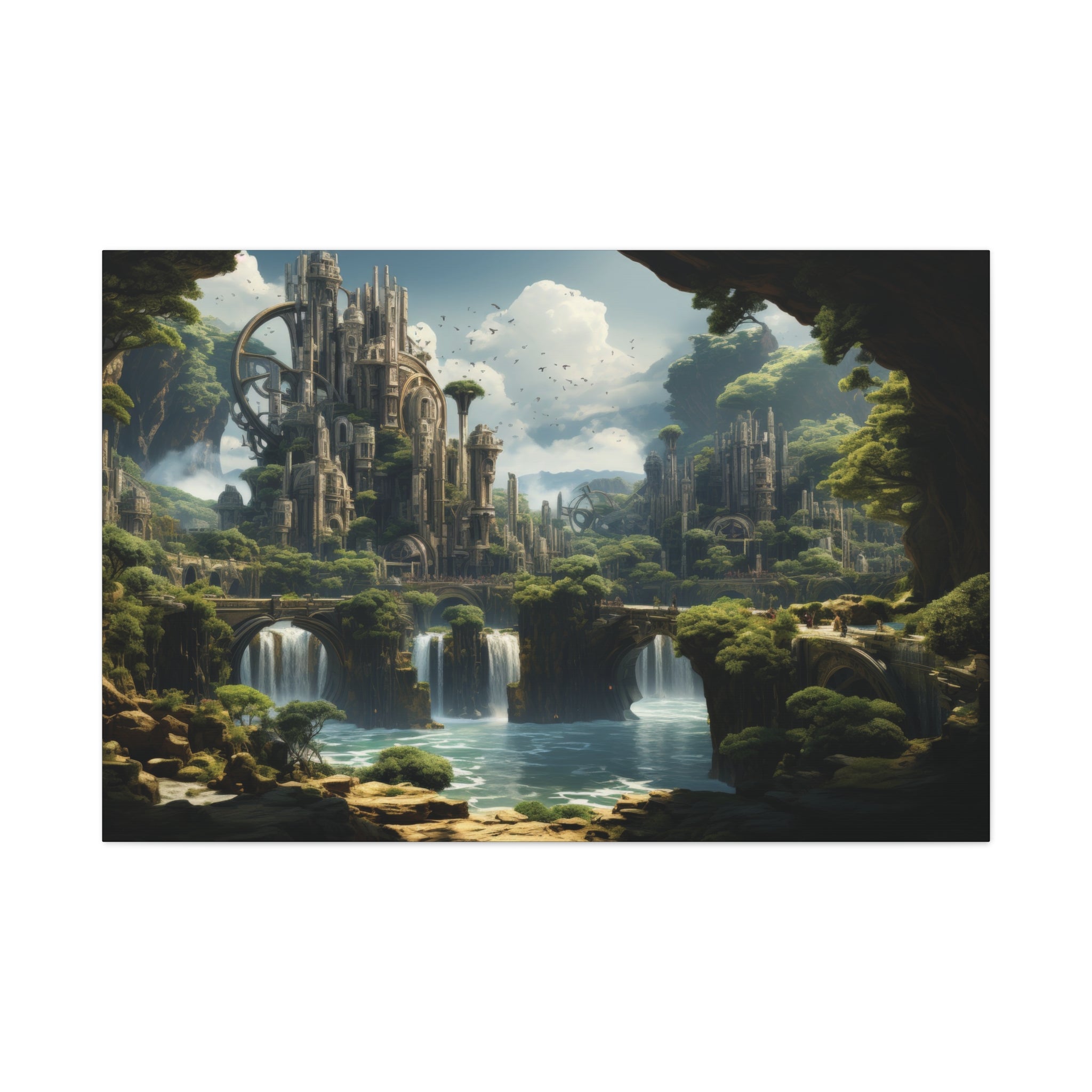 Ethereal Citadel: Falls of the Forgotten Realm Canvas Art