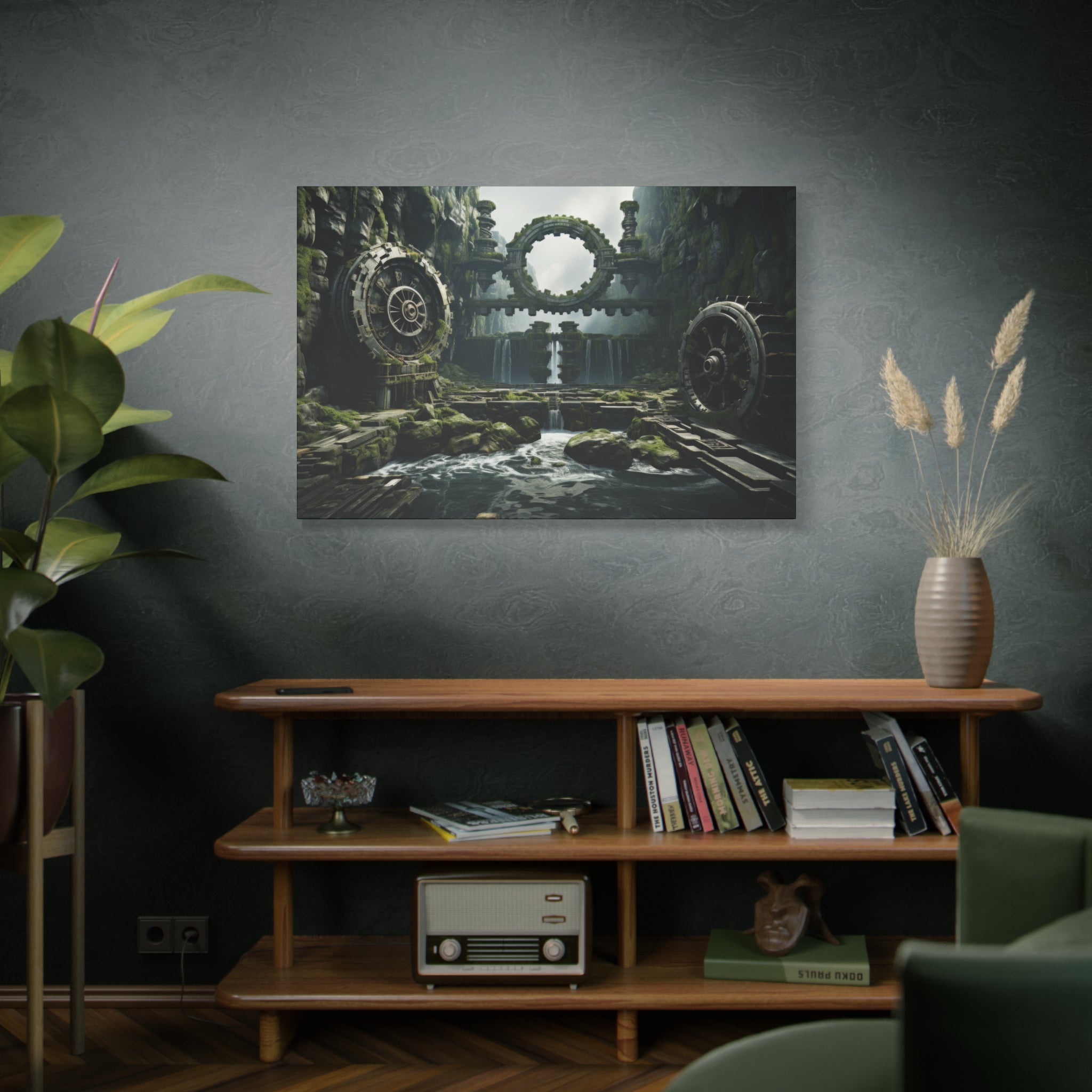 Chronogate Falls: Timeless Mechanisms Canvas Art