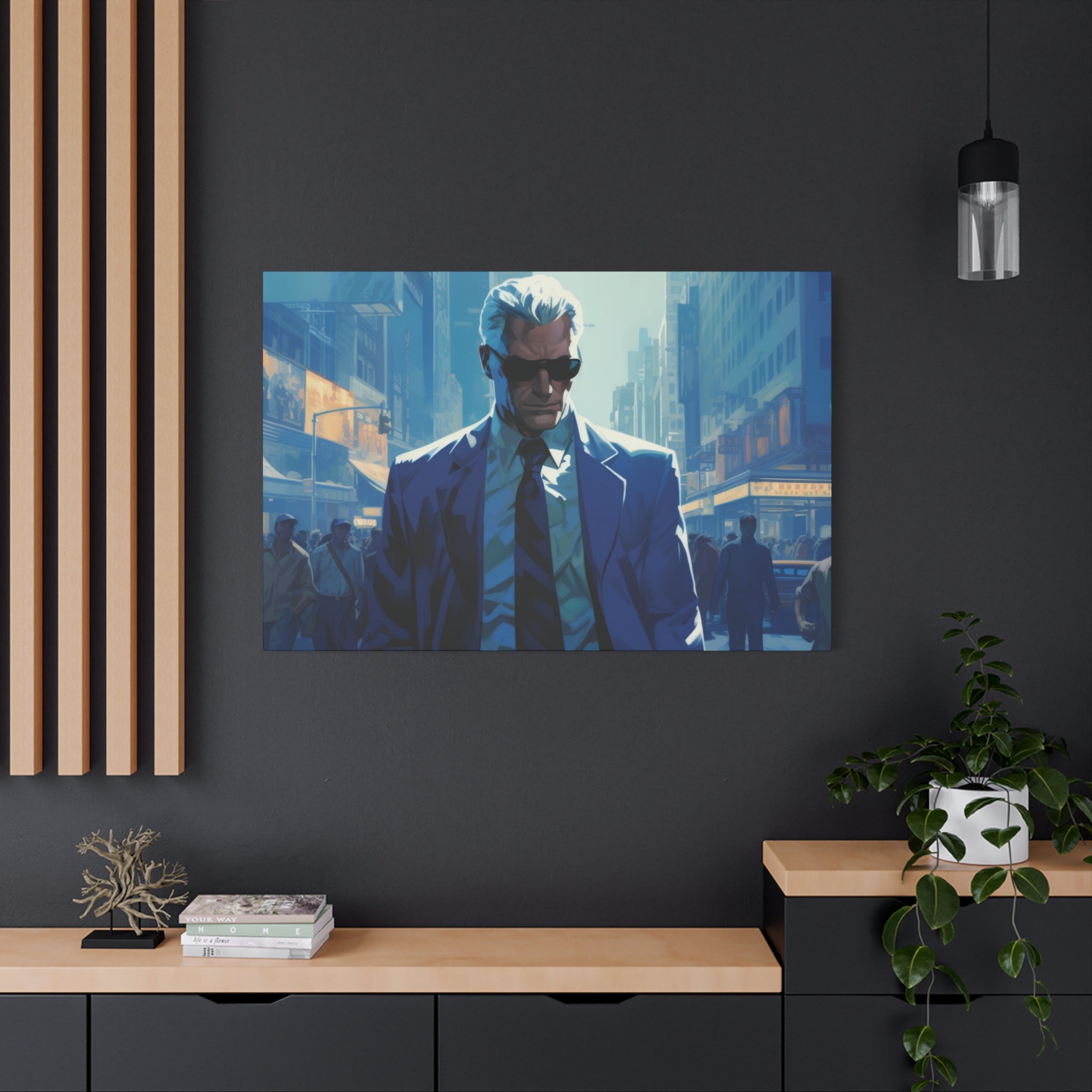 The Executives Journey: Illustrated Cityscape in Bold Shades Canvas Art