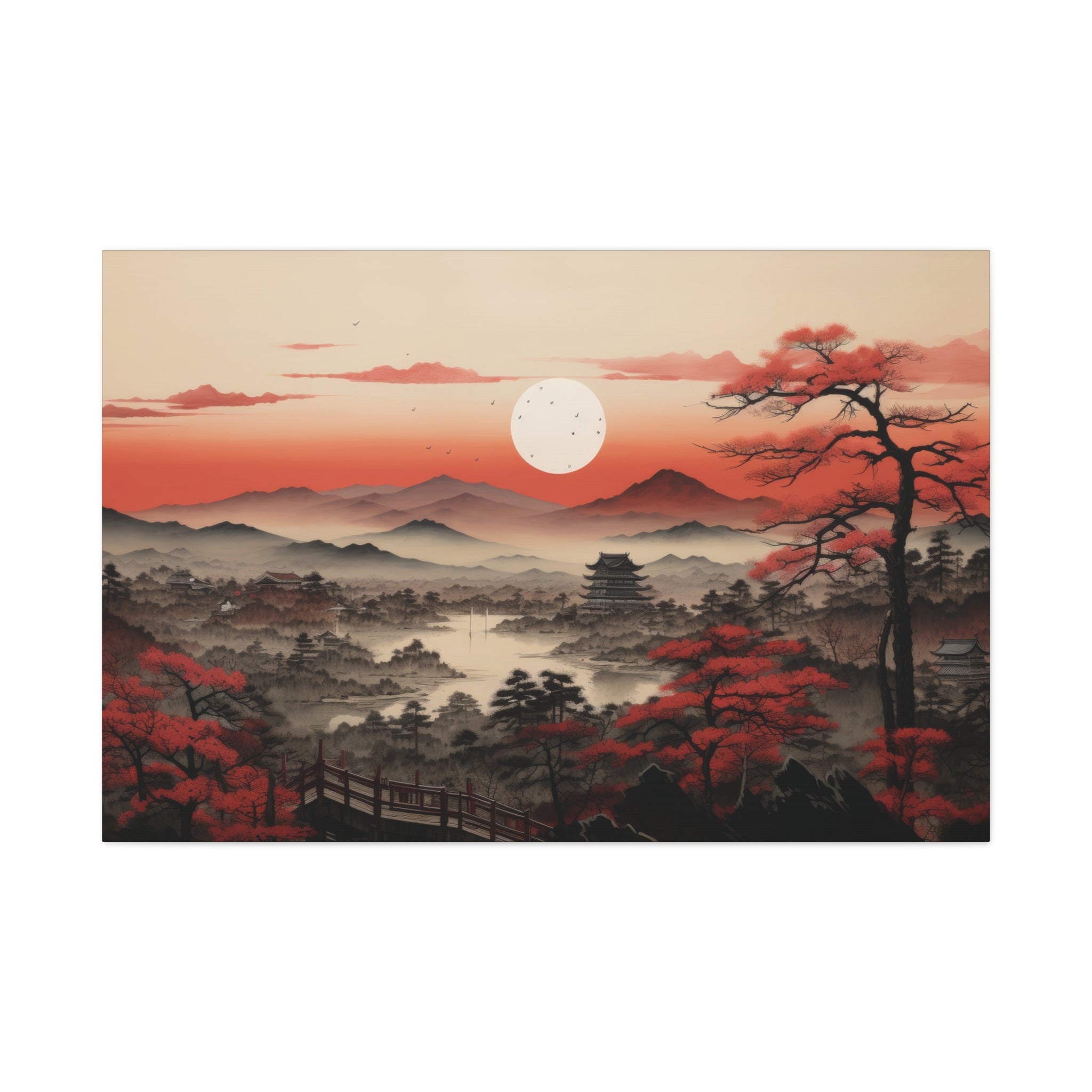 Kyoto Serenity: Sunrise over Sakura Canvas Art