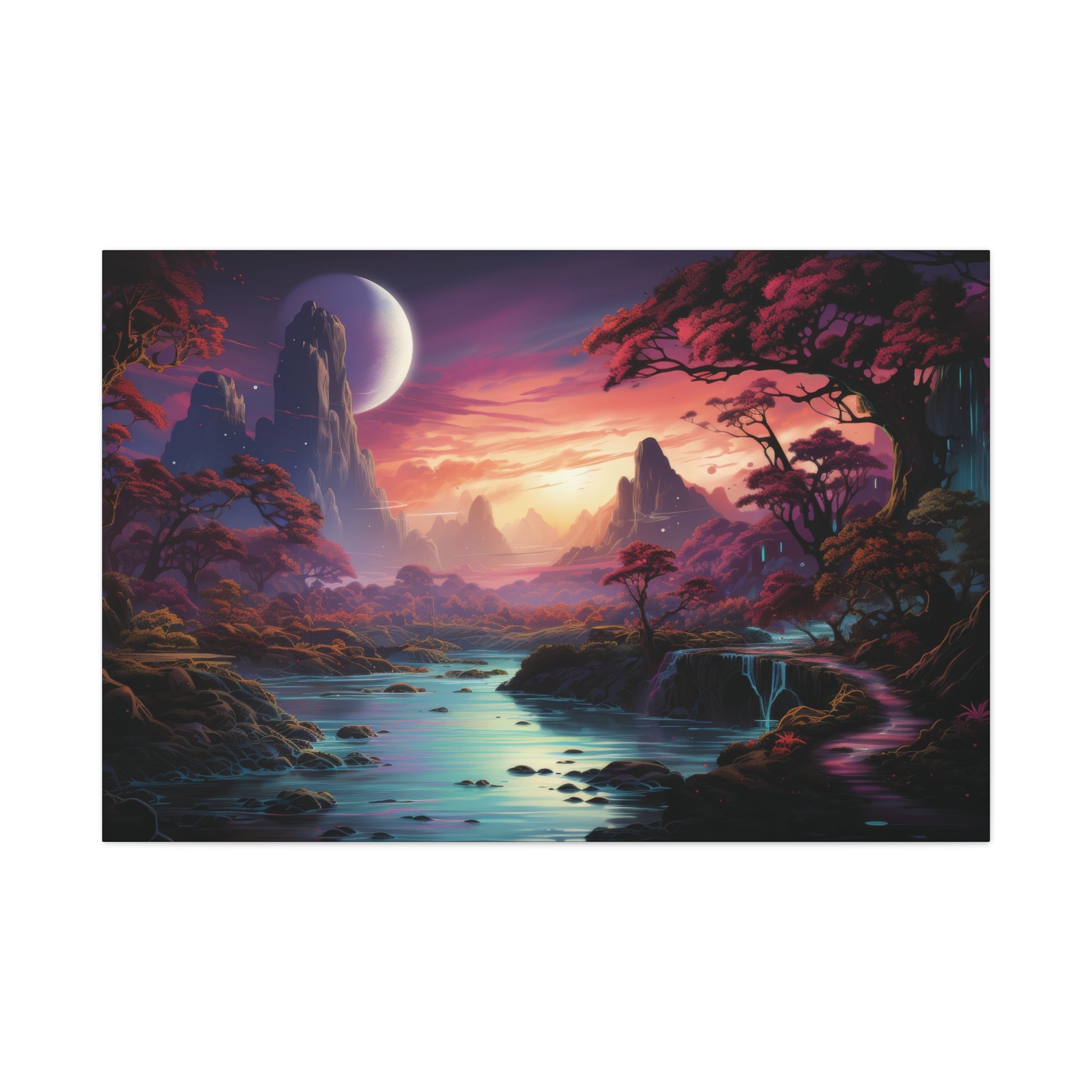 Moonlit Sonata: The Mystical River Valley Canvas Art