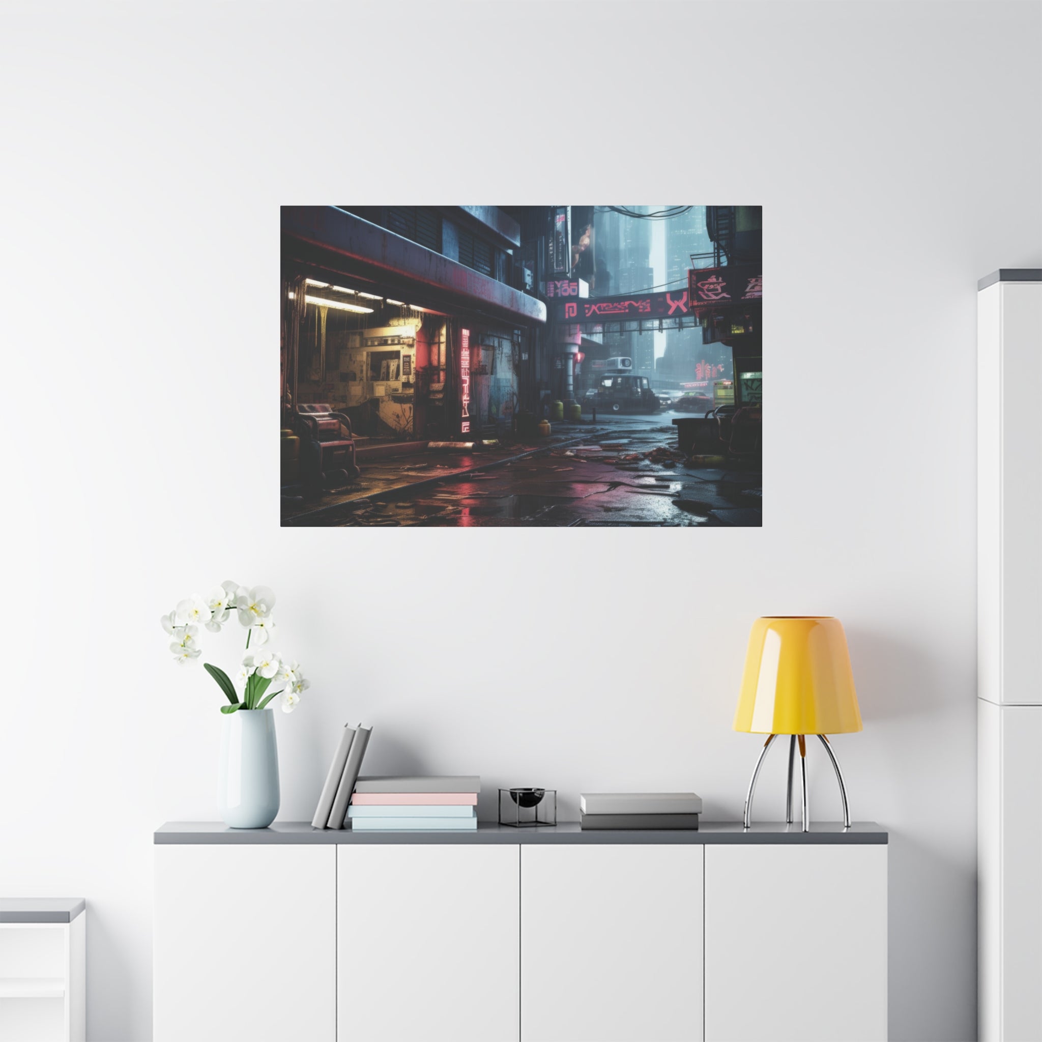 Neon Nocturne Cyberpunk: Streets of New York After Dark Canvas Art