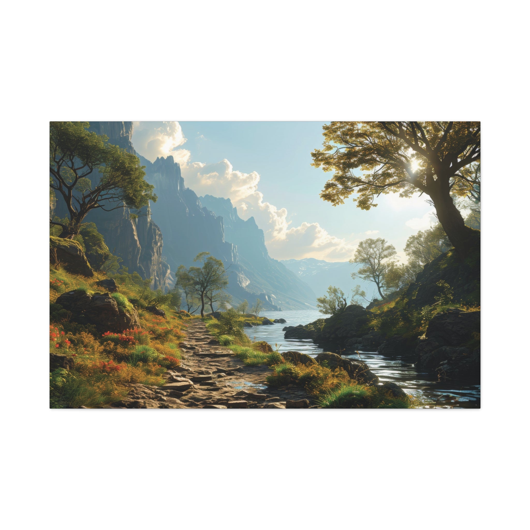 Whispering Valley: Idyllic Mountain Path Canvas Art