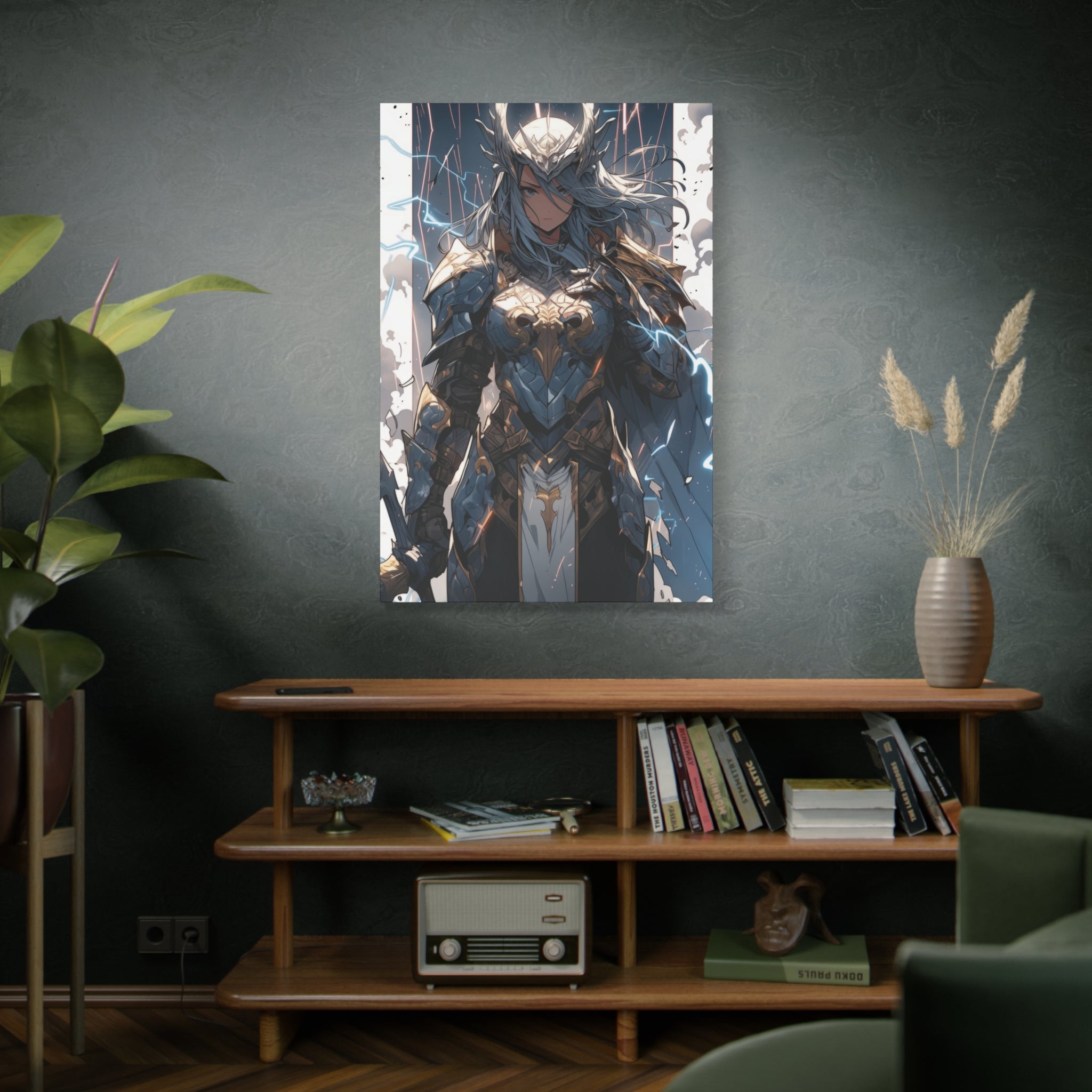 Stormbringer Paladin: Ethereal Armor and Lightning Canvas Art