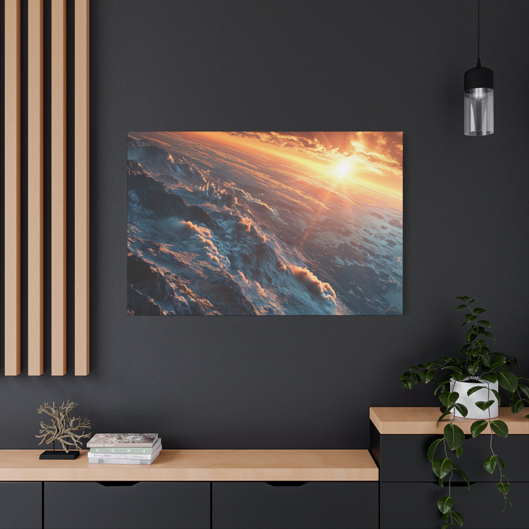 Celestial Peaks: Sunrise Over Interstellar Mountains Canvas Art