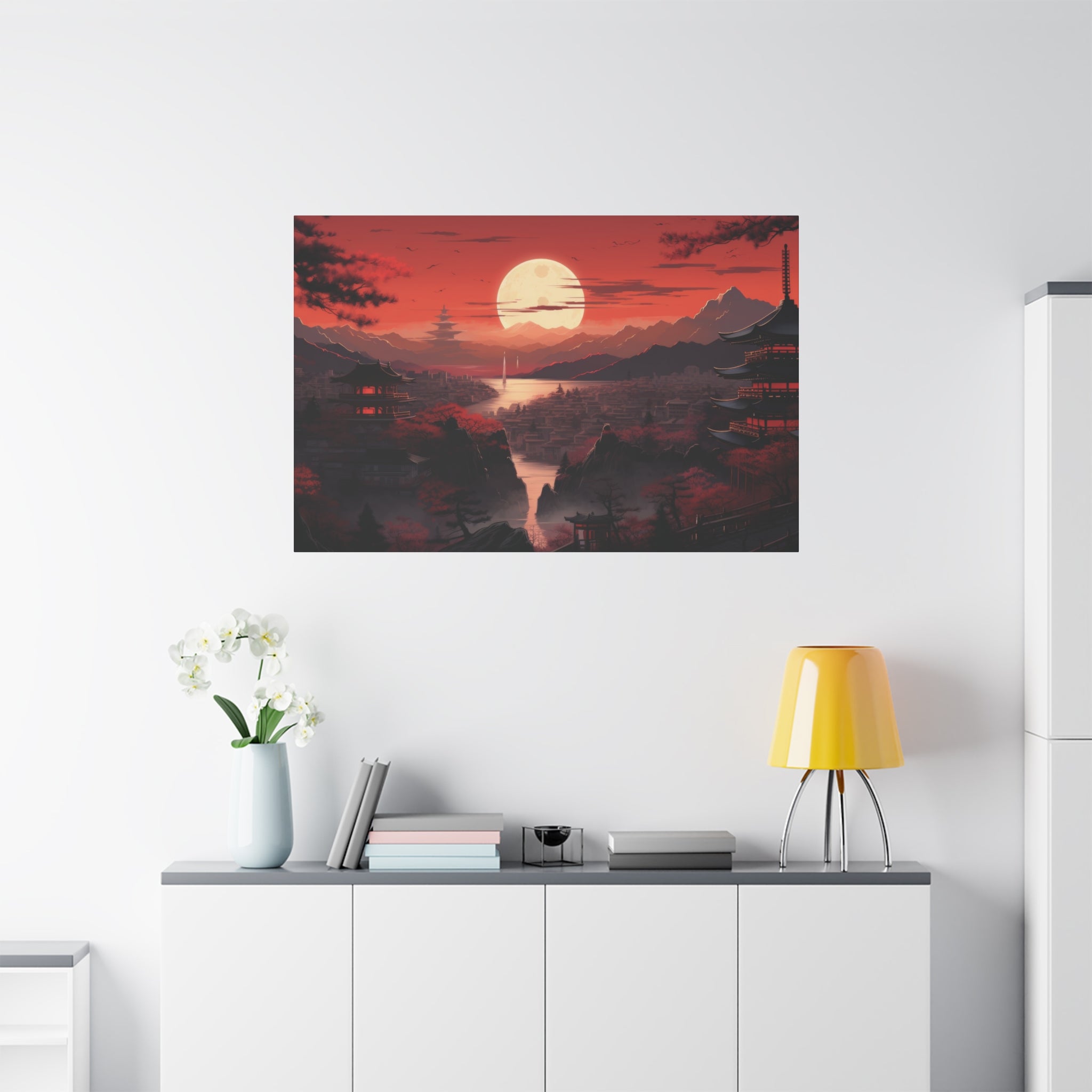 Kyoto at Twilight: Pagodas Against the Moon Canvas Art