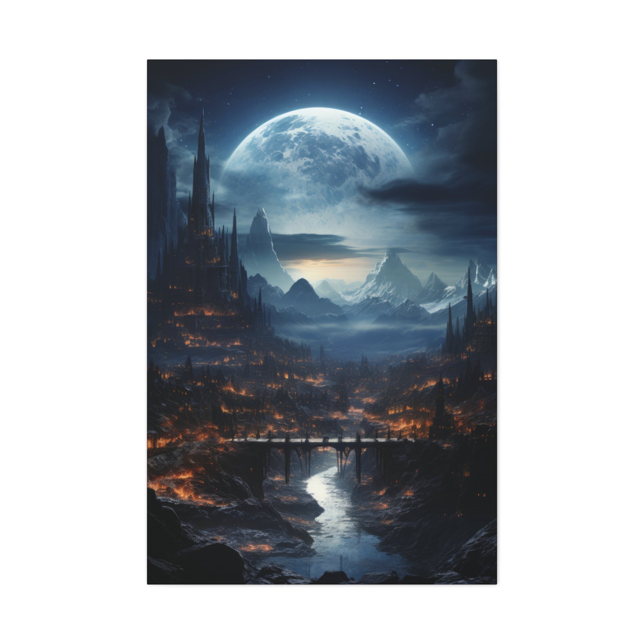 Majestic Moonlight Cityscape: Lunar Fantasy Realm Canvas Art