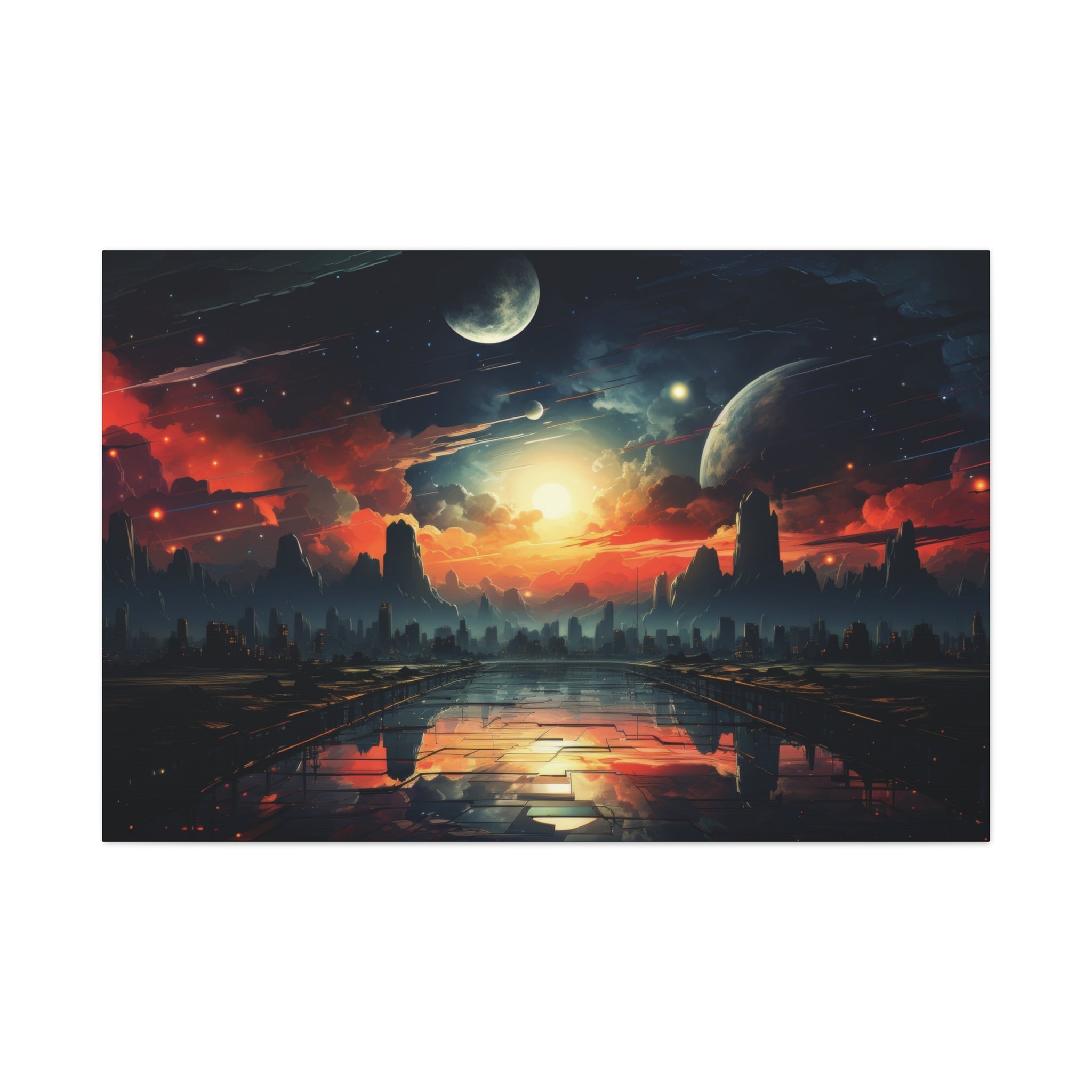 Cosmic Duality: Cityscapes and Stardust Canvas Art