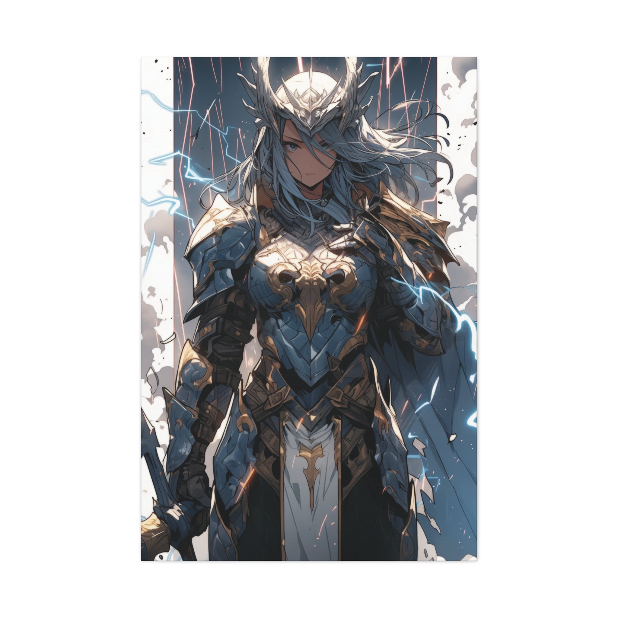 Stormbringer Paladin: Ethereal Armor and Lightning Canvas Art