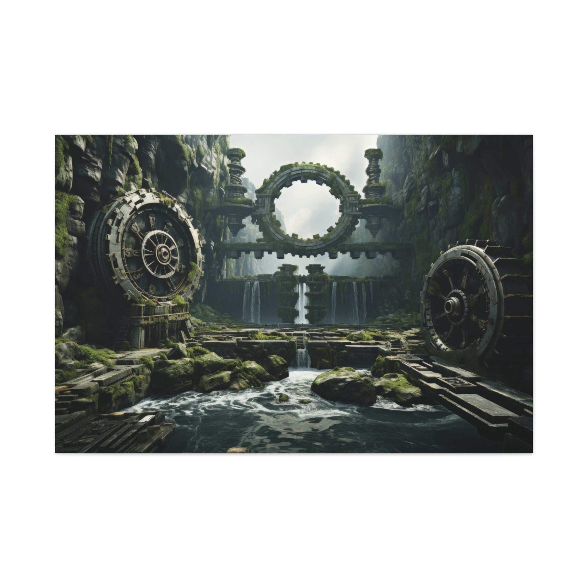 Chronogate Falls: Timeless Mechanisms Canvas Art