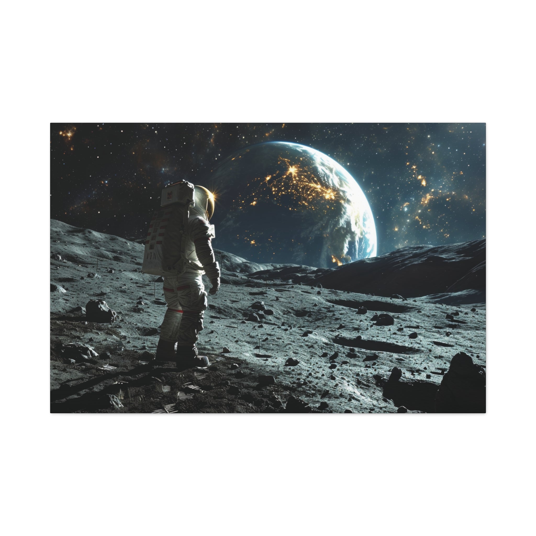 Lunar Solitude: Astronauts Contemplation at the Edge of Earth Canvas Art