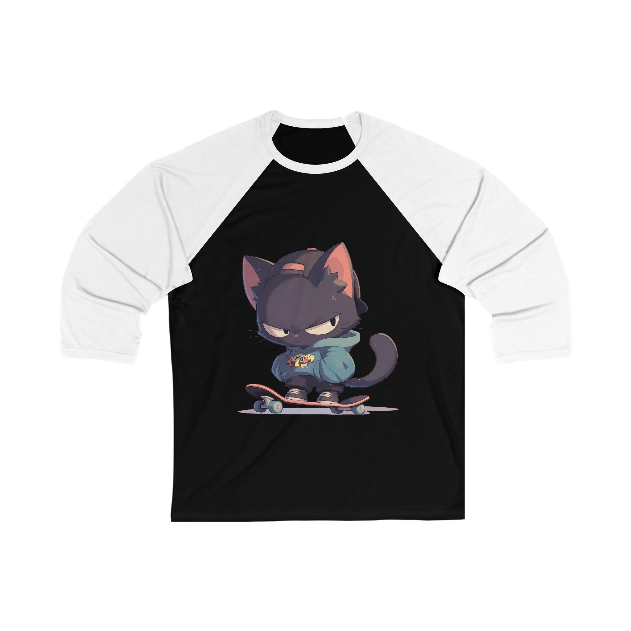 Too Cool for School Cat 3/4 Sleeve Baseball Tee