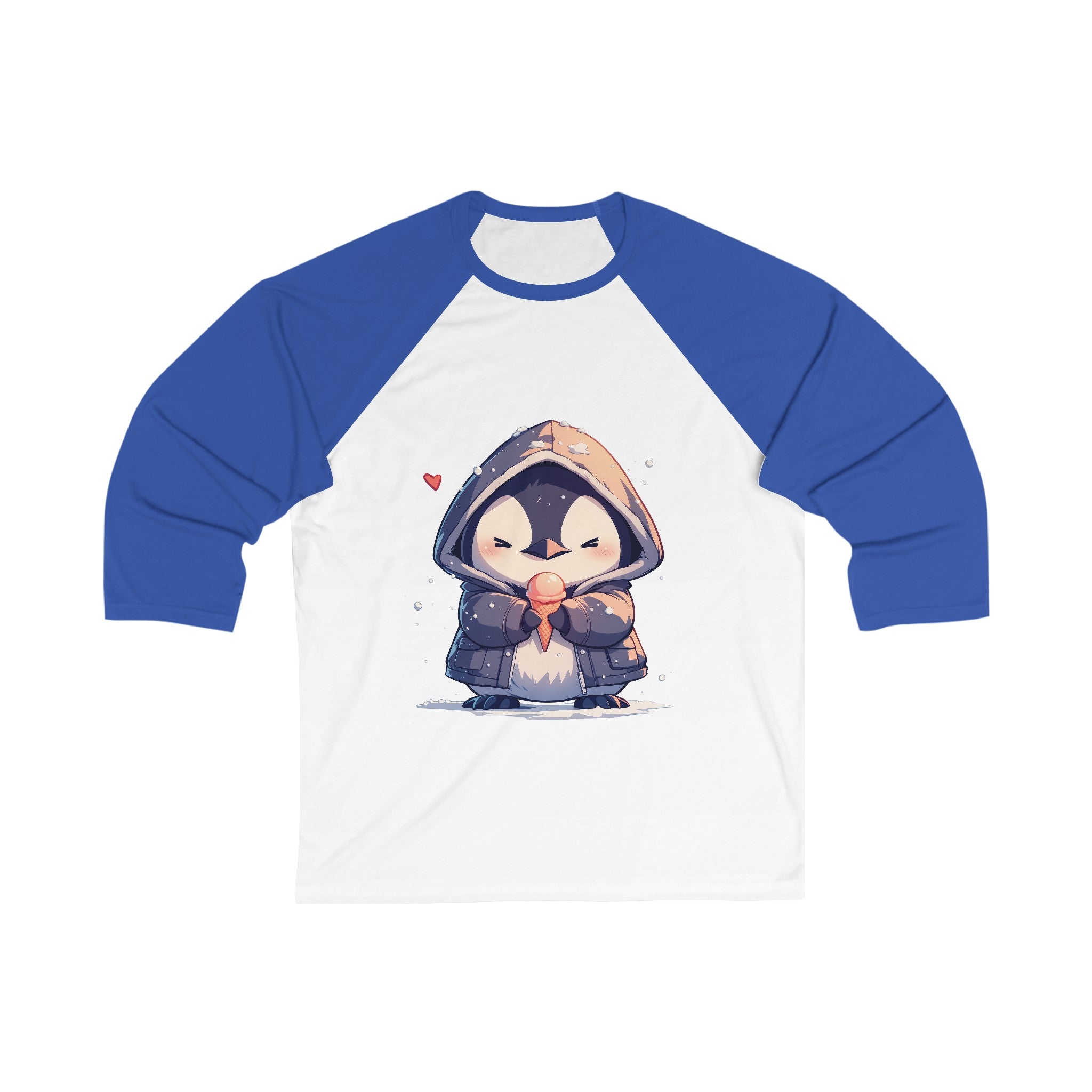 Cute Penguin with Ice Cream 3/4 Sleeve Baseball Tee