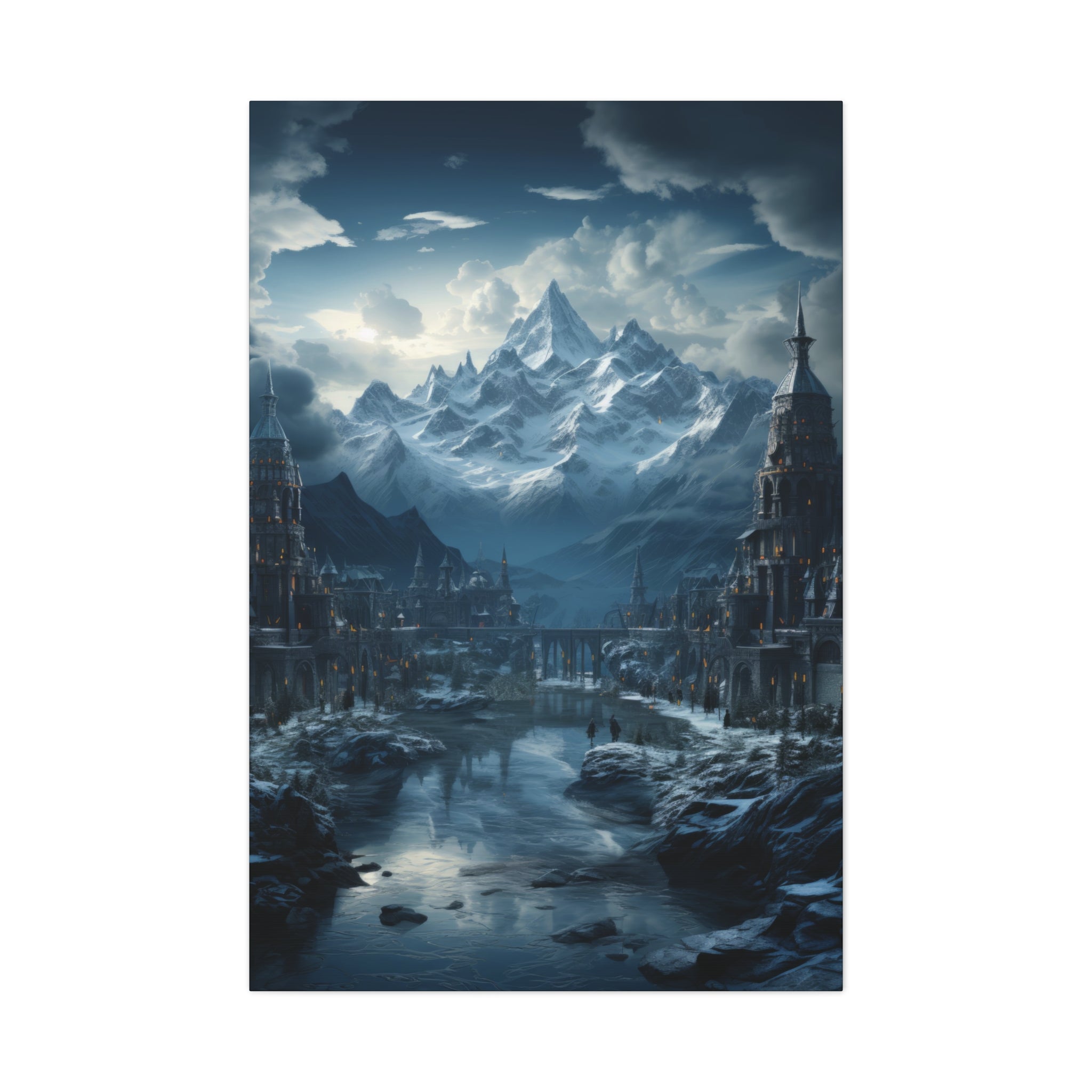 Enchanted Alpine Citadel: Twilight Mountain Canvas Art