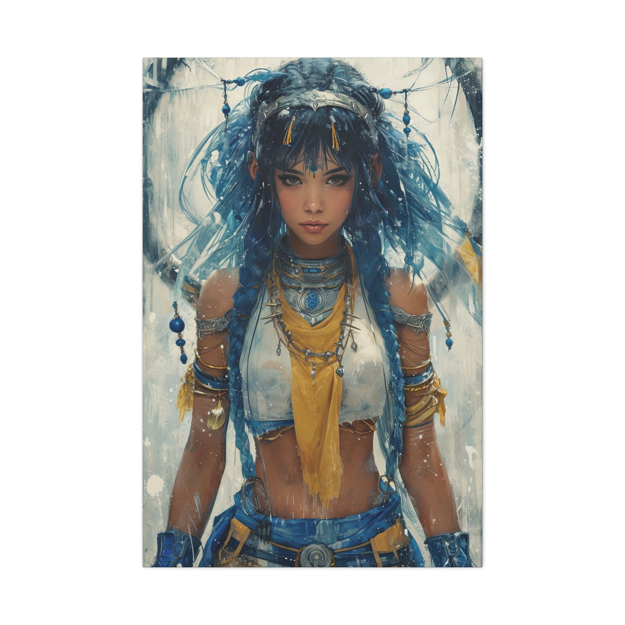 Aqua Essence: Tribal Water Priestess Canvas Art