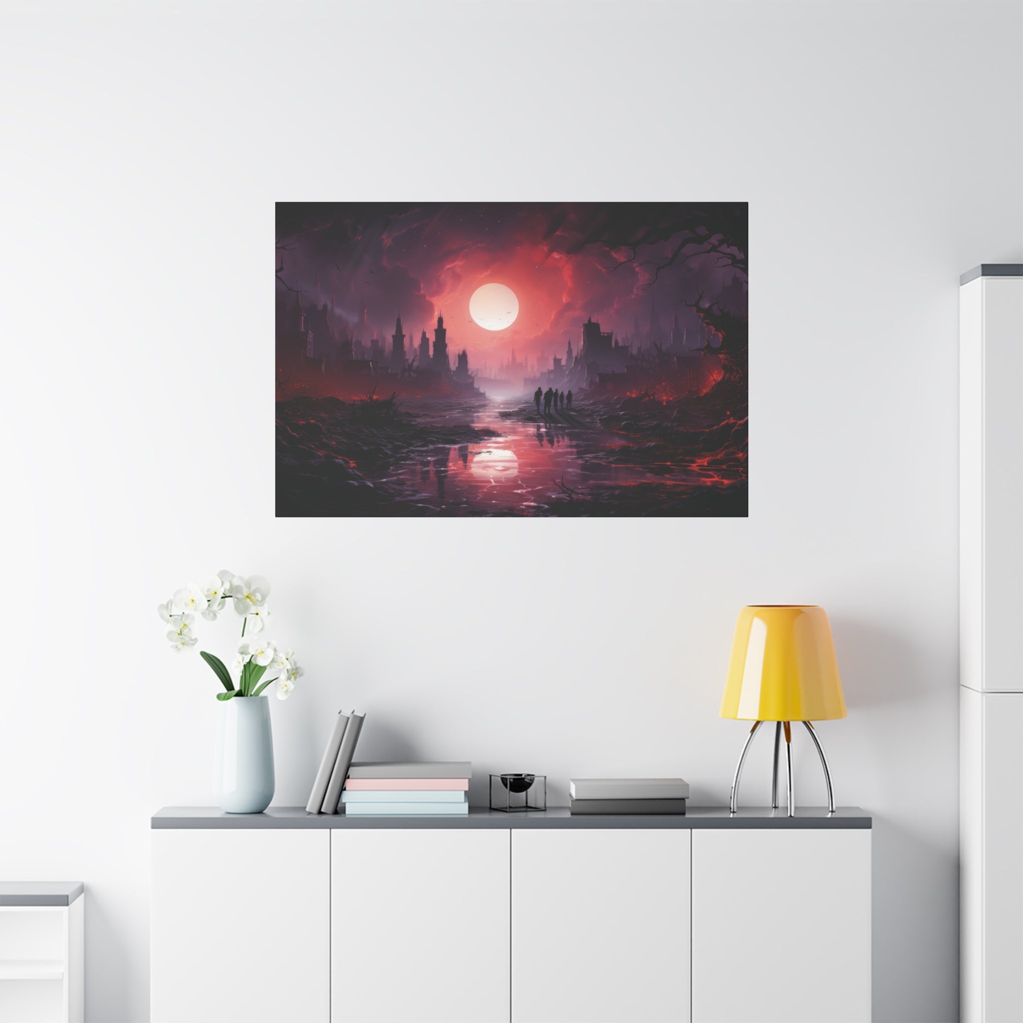 Crimson Eclipse: A Dystopian Odyssey Canvas Art