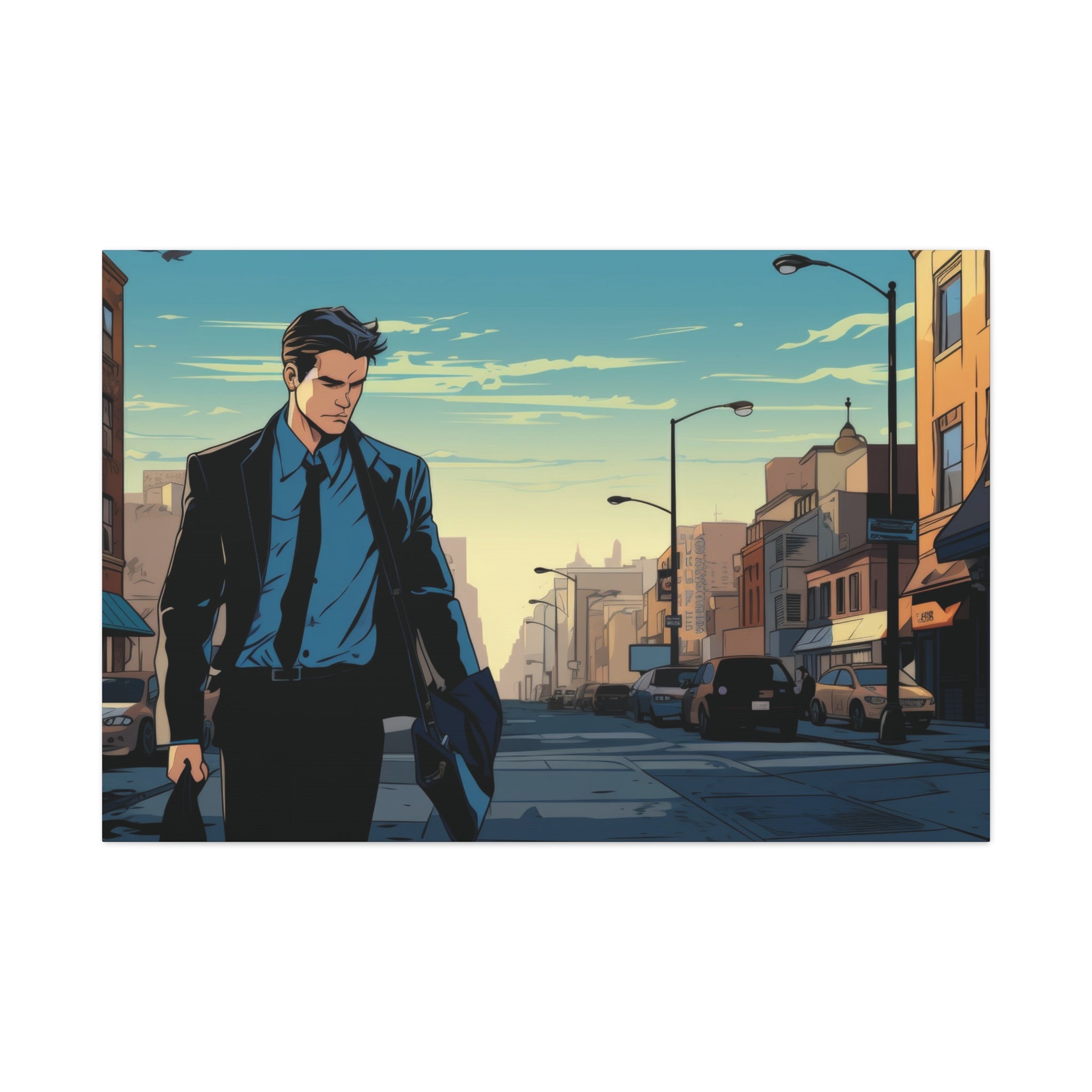 Dawn of Ambition: Graphic Novel Style Urban Tale Canvas Art