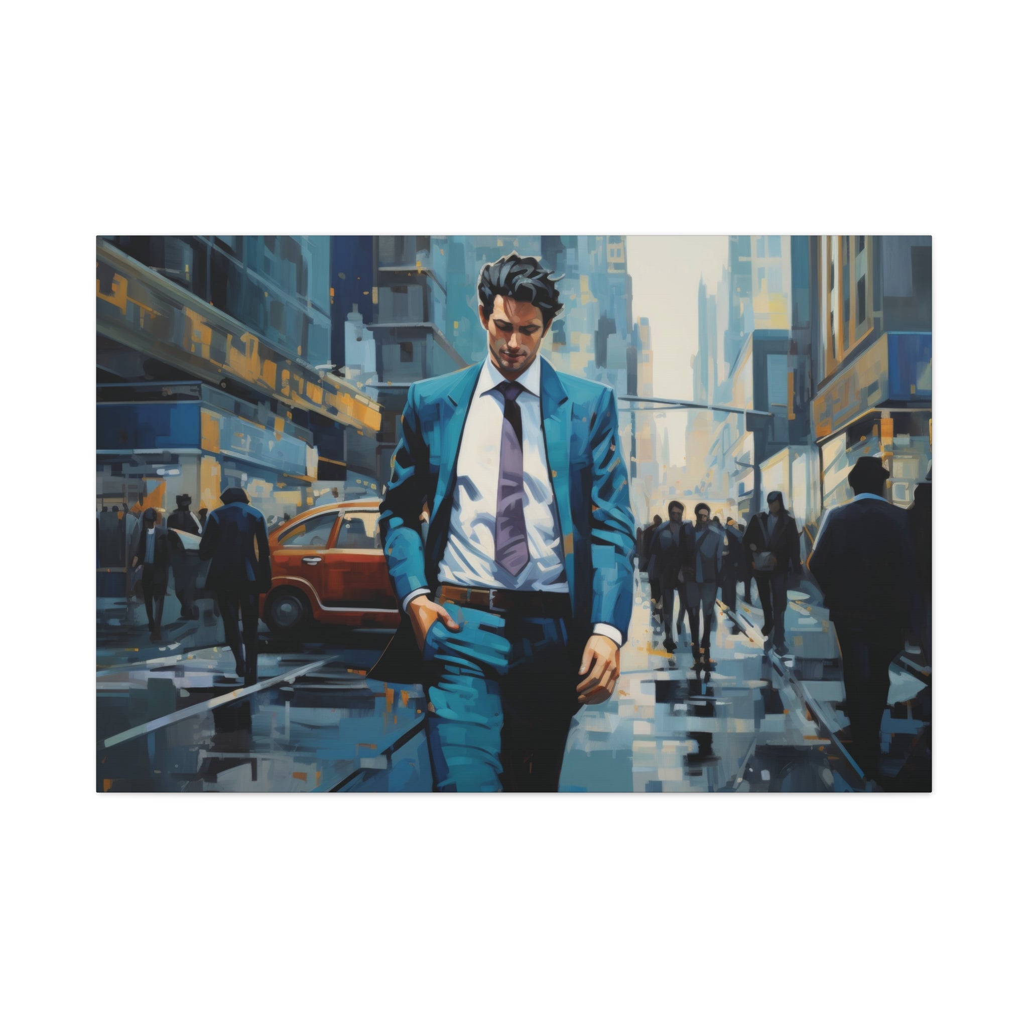 Corporate Stride: A Citys Pulse in Brushstrokes Canvas Art