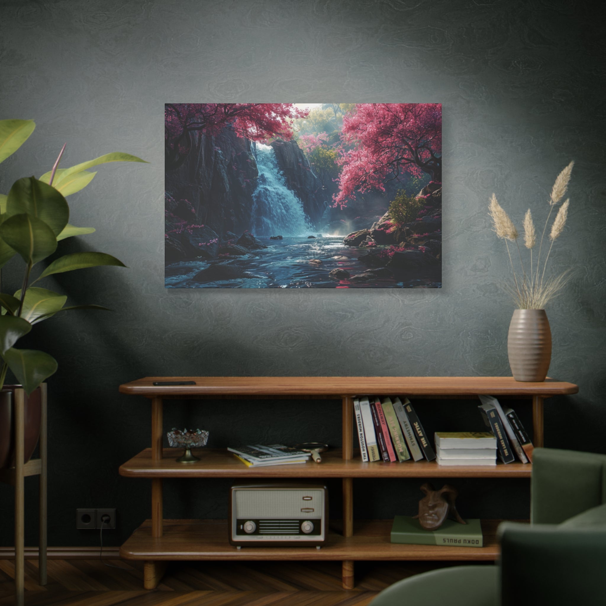 Enchanted Waterfall Oasis: Serene Nature Canvas Art