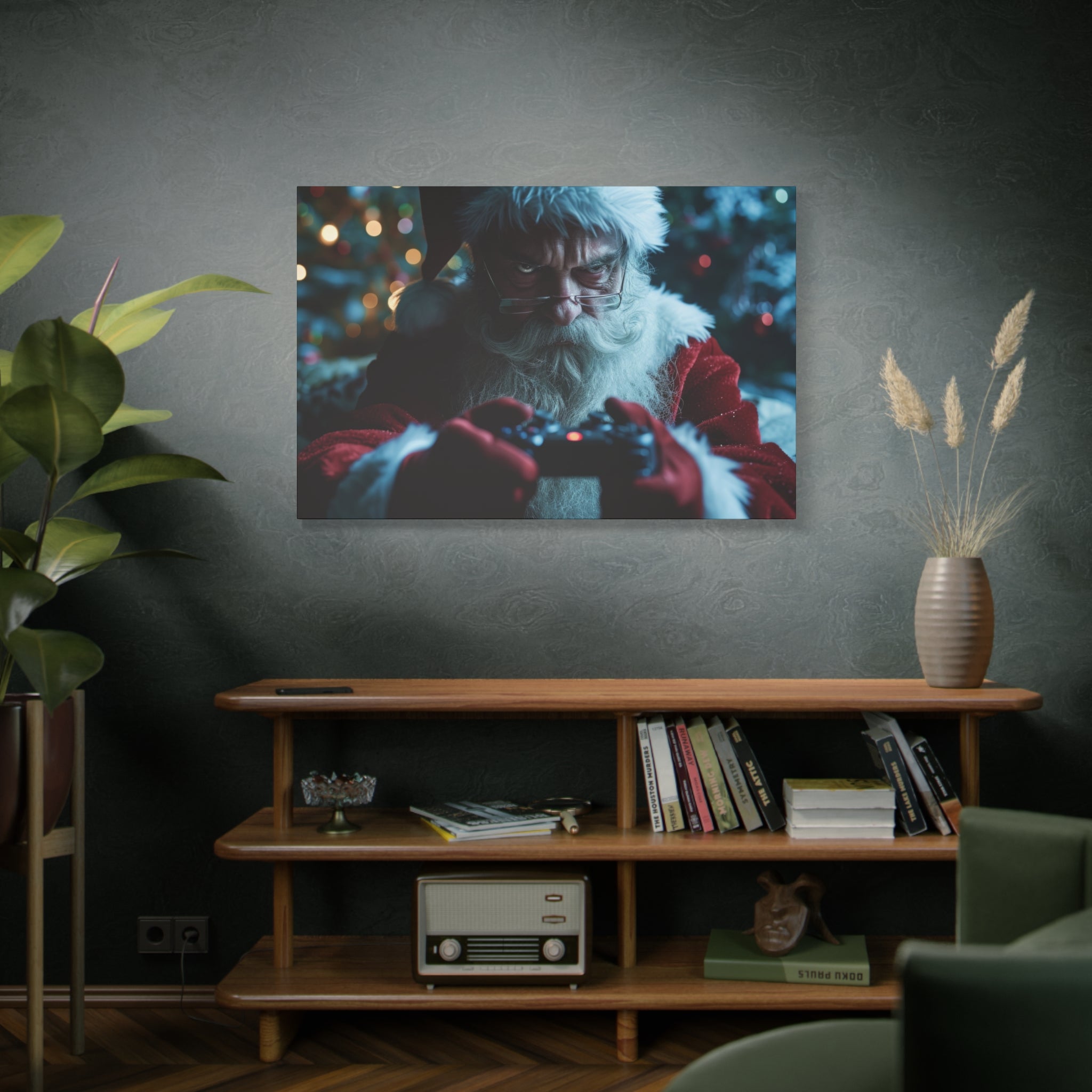 Gamer Claus: Santa's Midnight Gaming Session Canvas Art