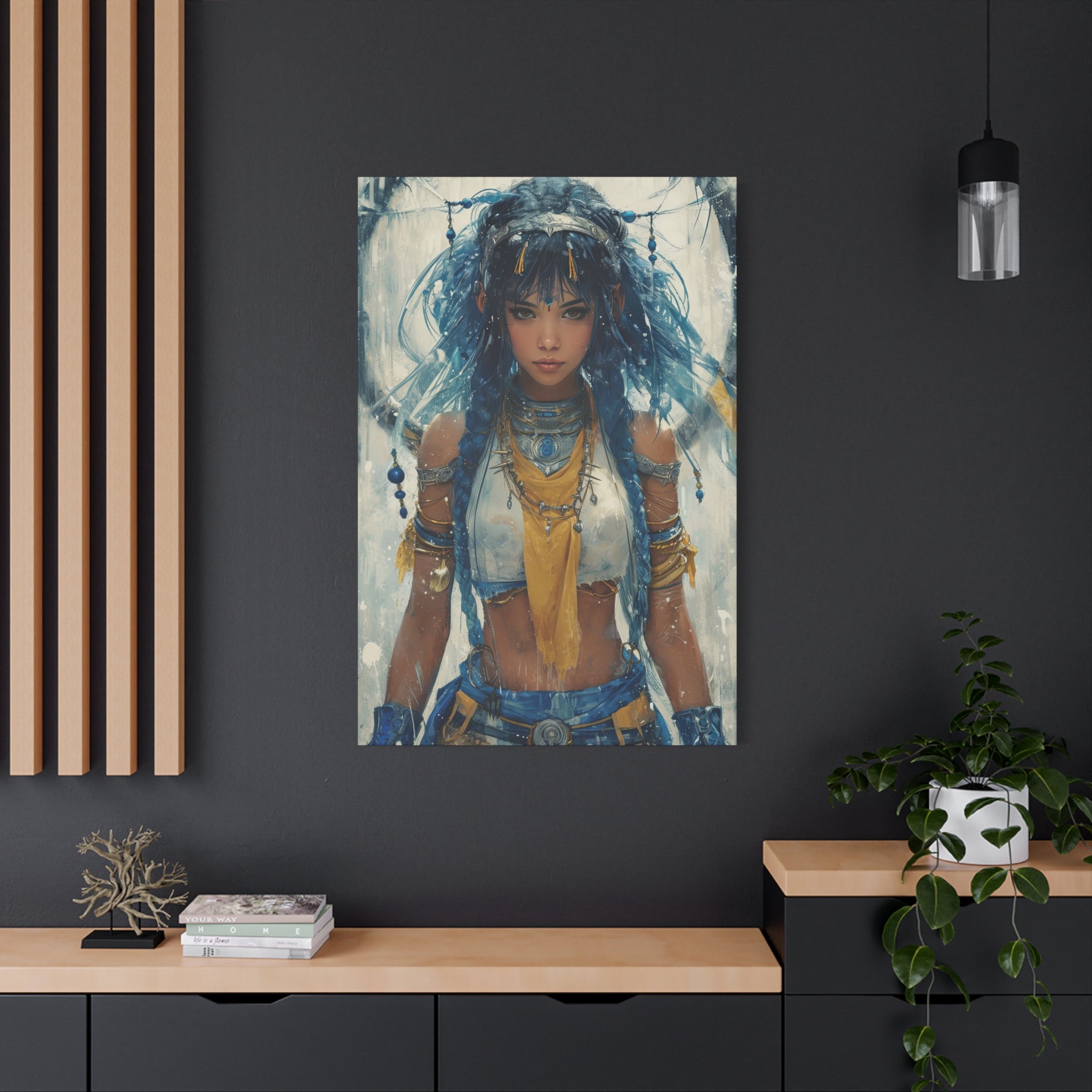 Aqua Essence: Tribal Water Priestess Canvas Art