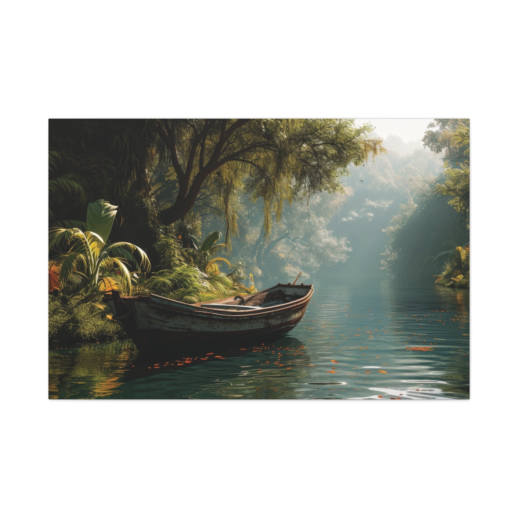 Tranquil River Escape: Peaceful Jungle Canvas Art