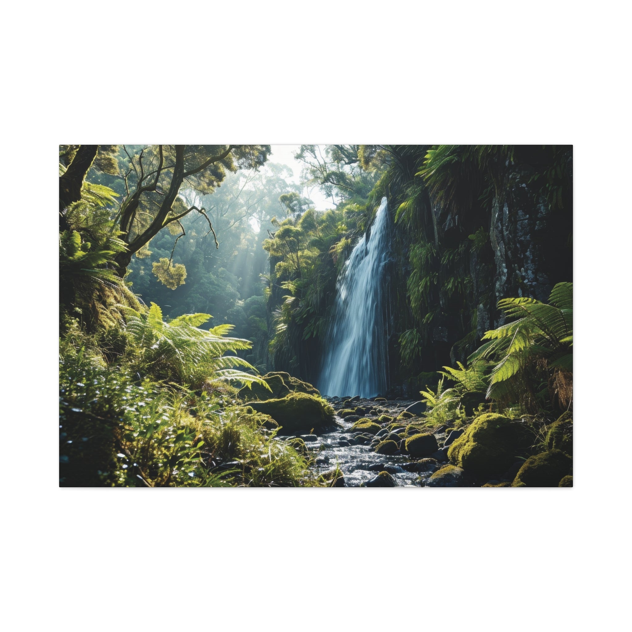 Forest Whisper: The Sunlit Falls Canvas Art