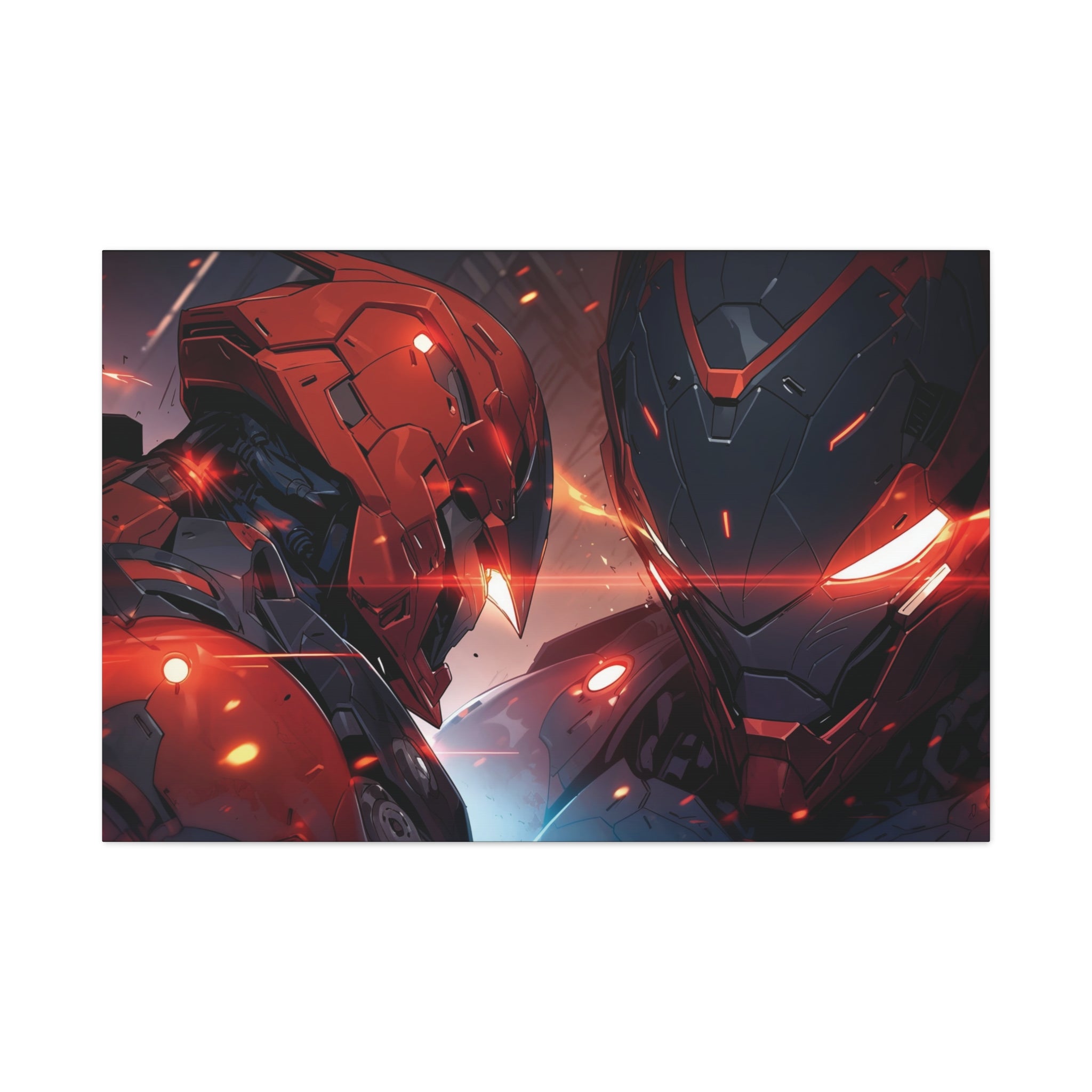 Mech Clash: Red vs Blue Canvas Art