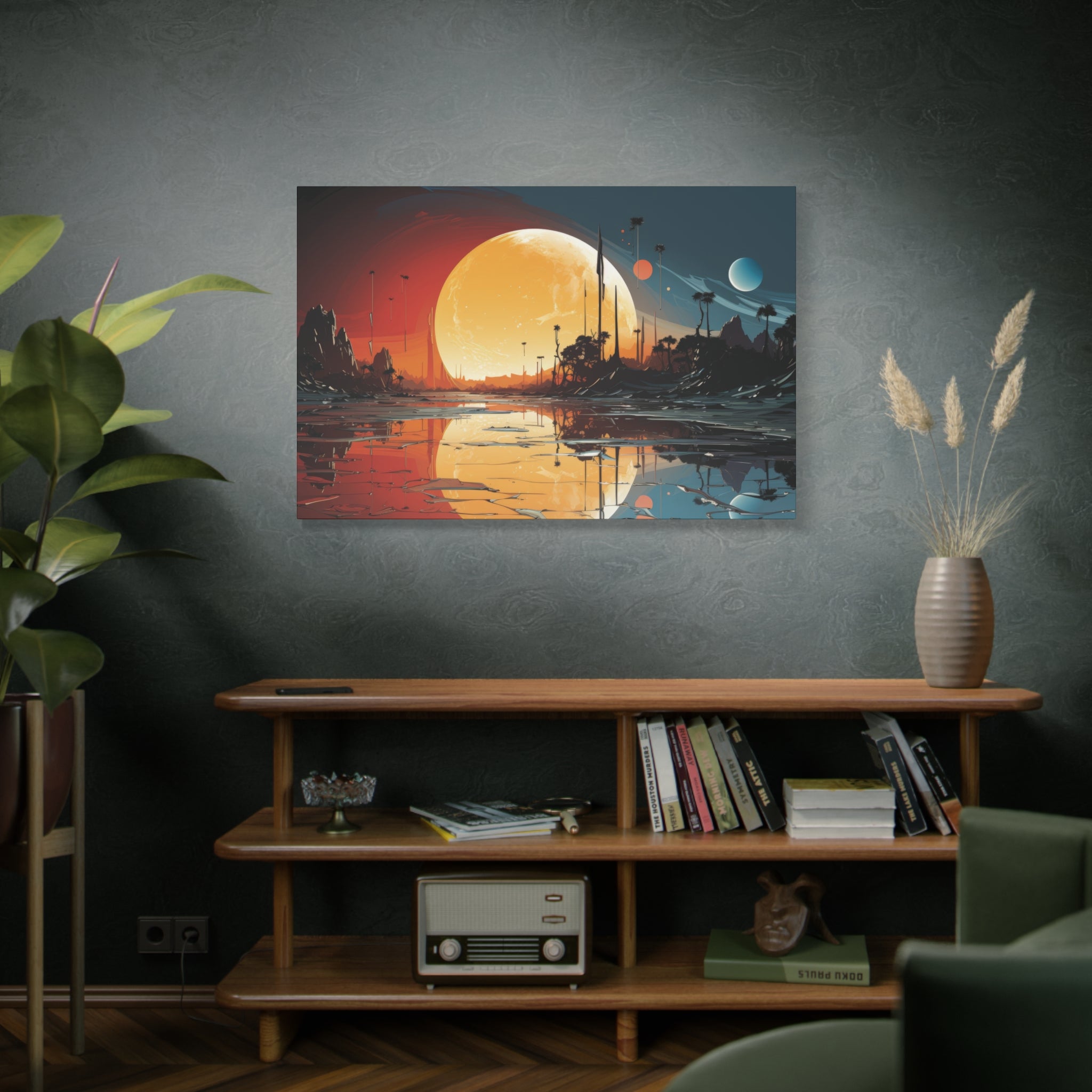 Galactic Dusk: Surreal Planetary Sunset Canvas Art