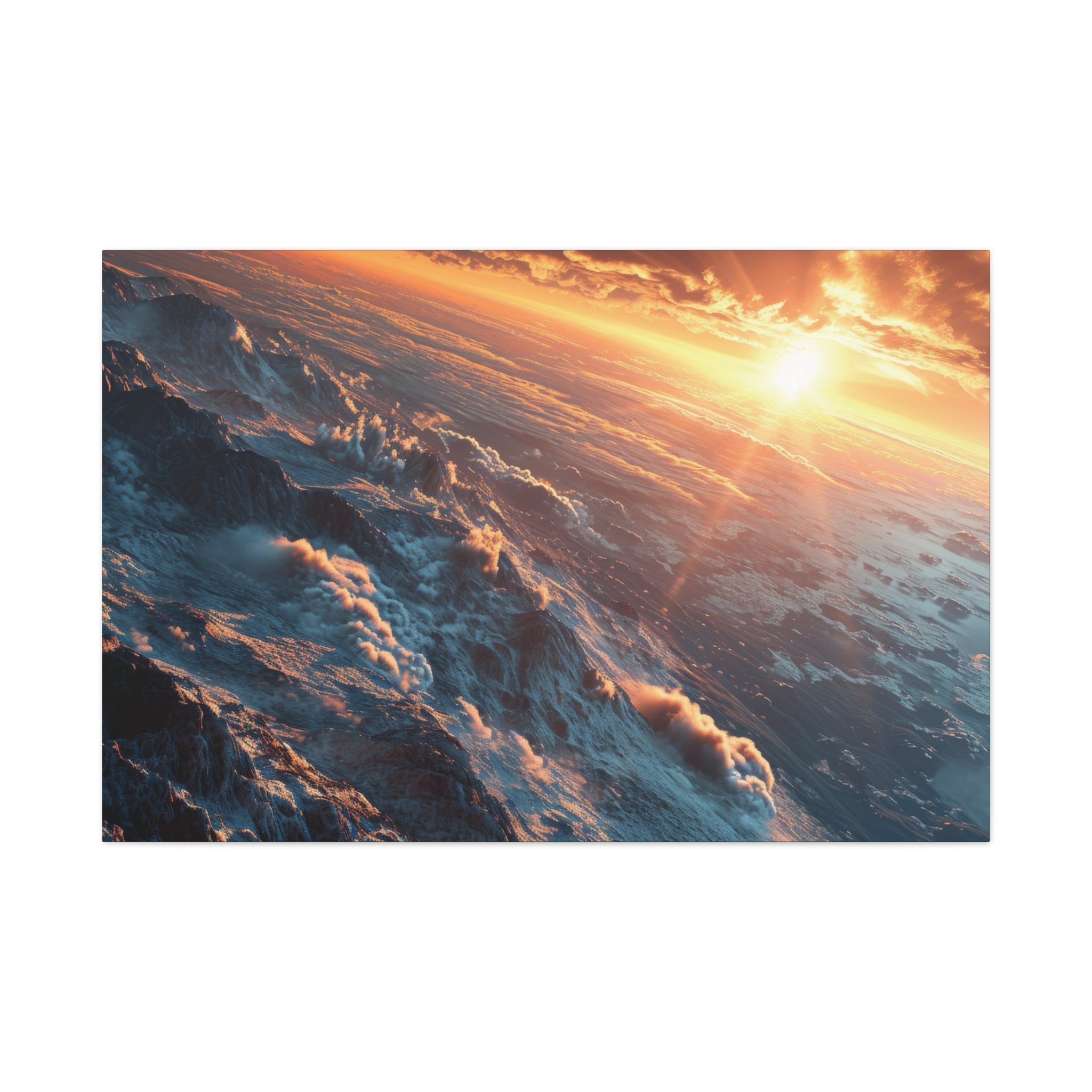 Celestial Peaks: Sunrise Over Interstellar Mountains Canvas Art