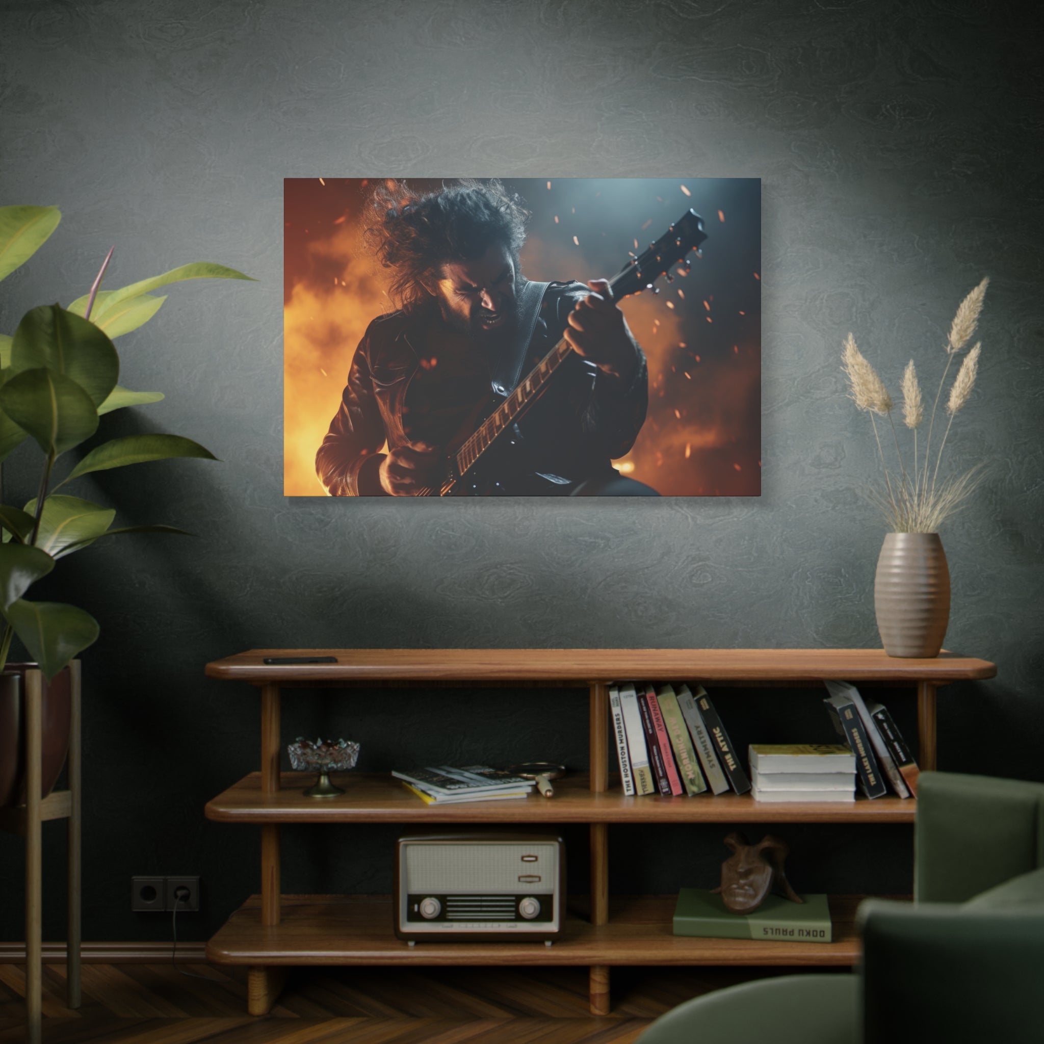 Fury of Strings: Rockstar's Passionate Performance Canvas Art