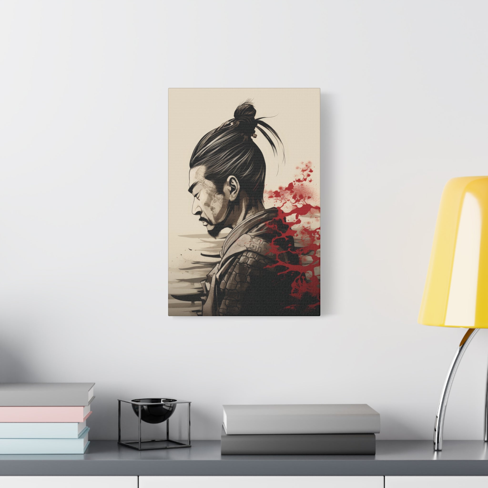 Samurai Introspection: Ink and Blood Canvas Art