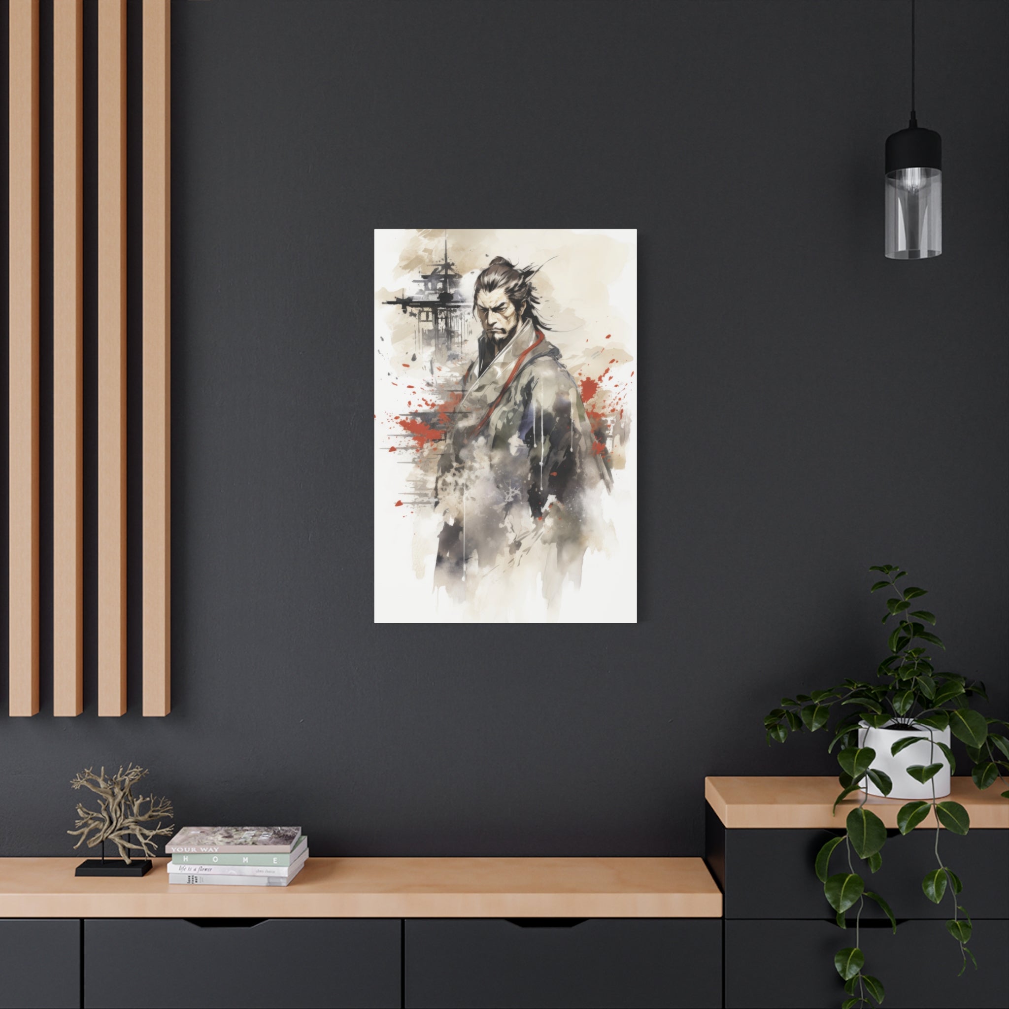 Guardian of the Shogunate: Watercolor Samurai and Castle Canvas Art