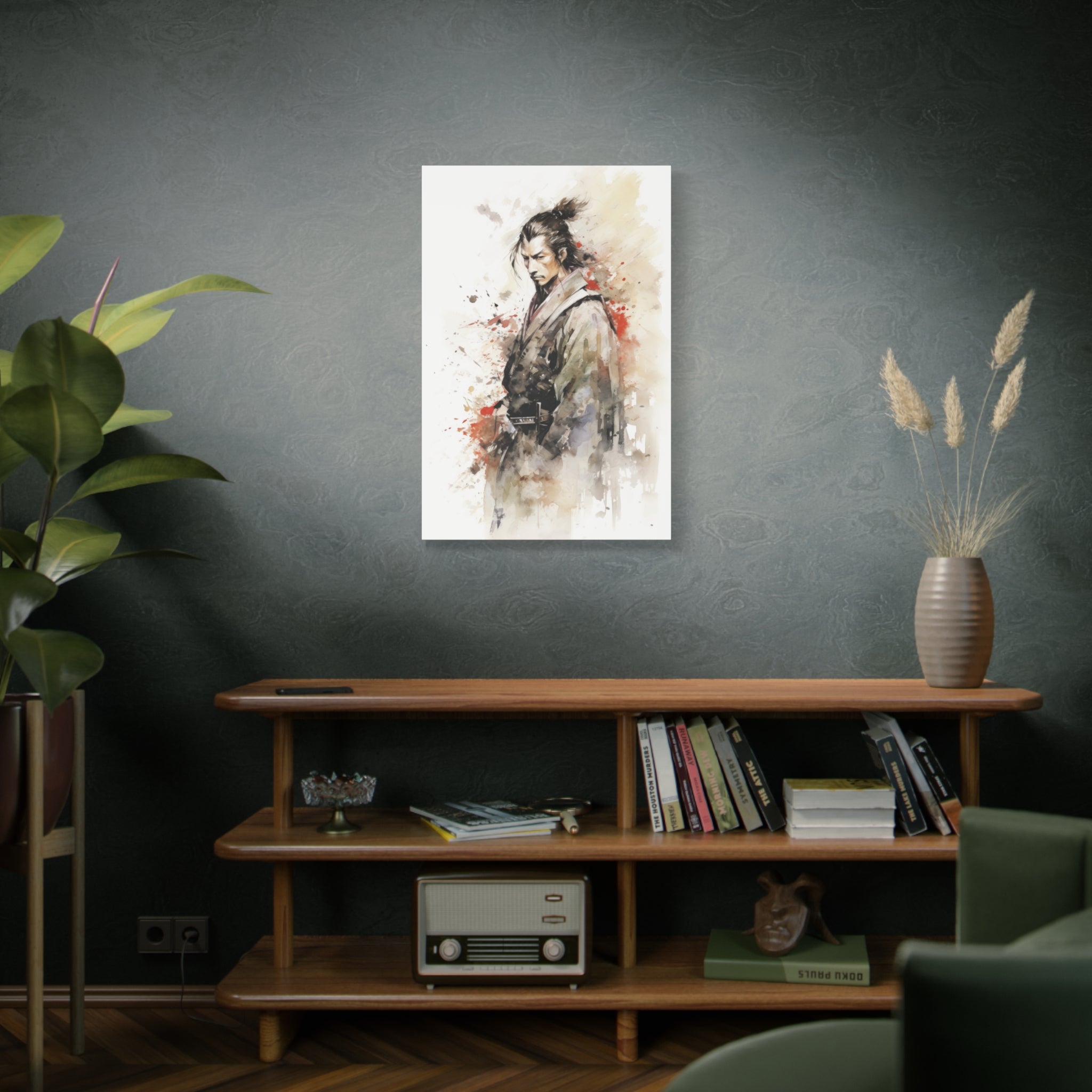 Samurai Vigilance: Watercolor Warrior Illustration Canvas Art