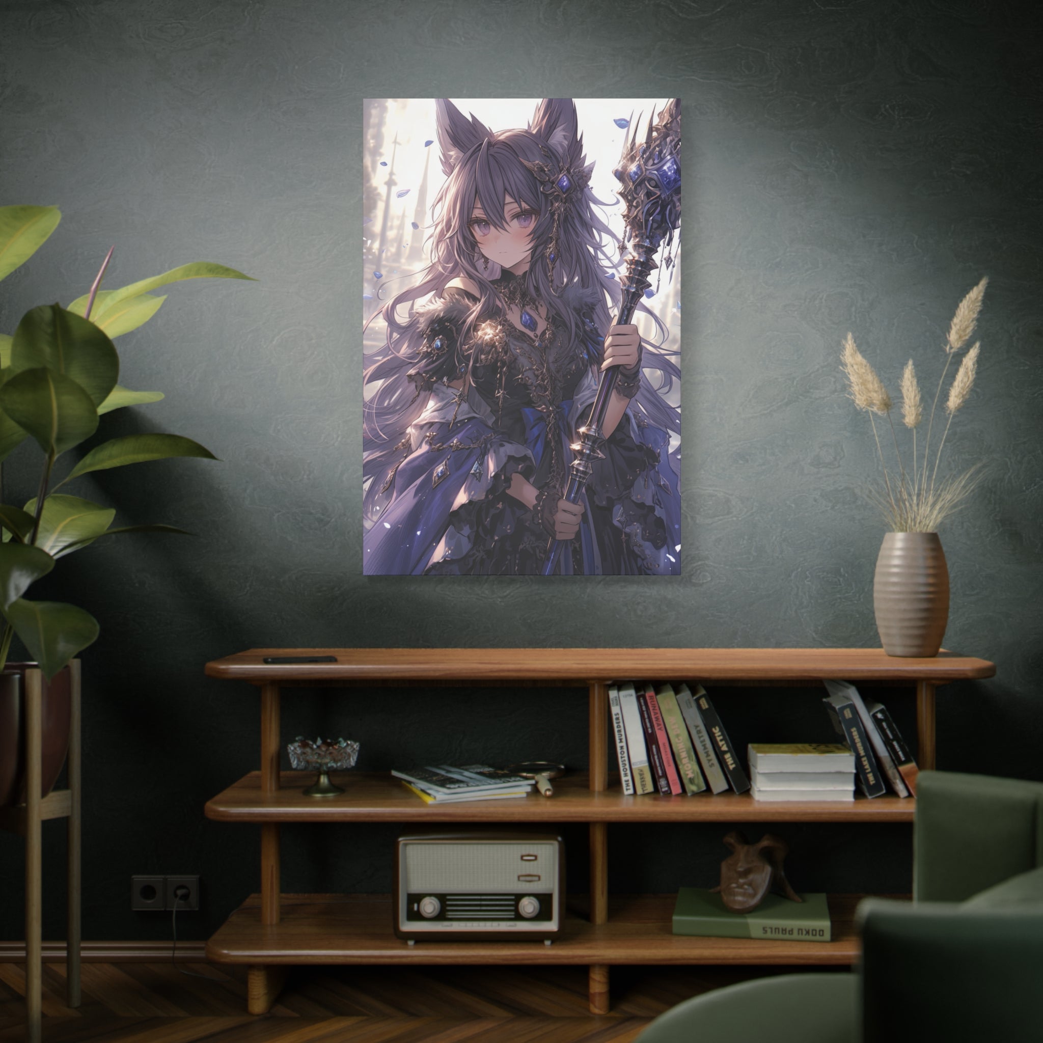 Enchanted Sorceress: Mystic Wolf Companion Canvas Art