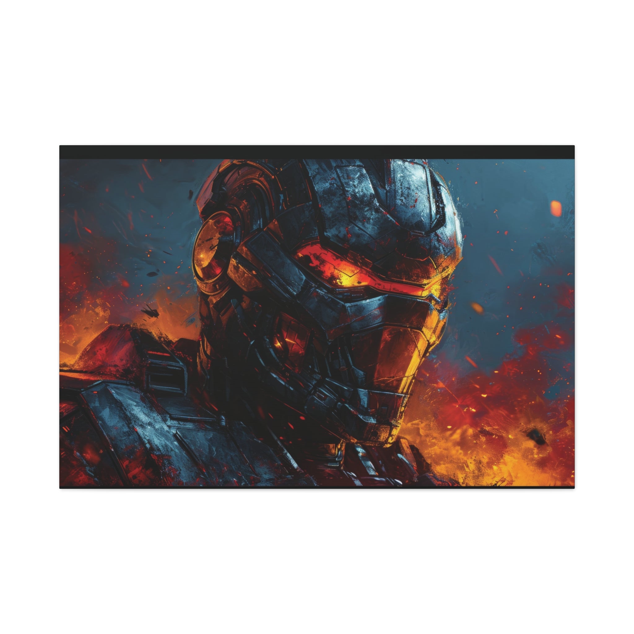 Fiery Robotic Warrior Canvas Art