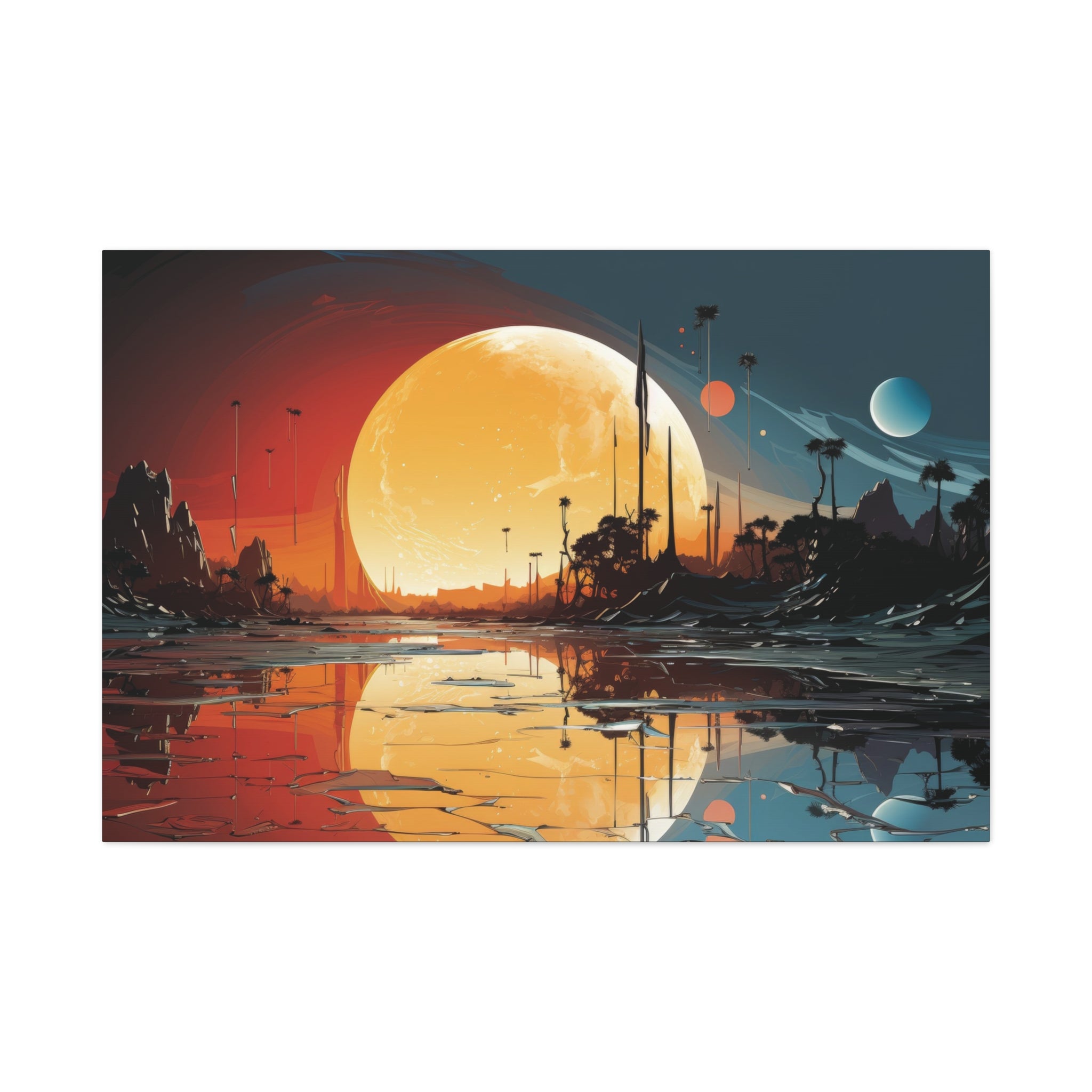 Galactic Dusk: Surreal Planetary Sunset Canvas Art