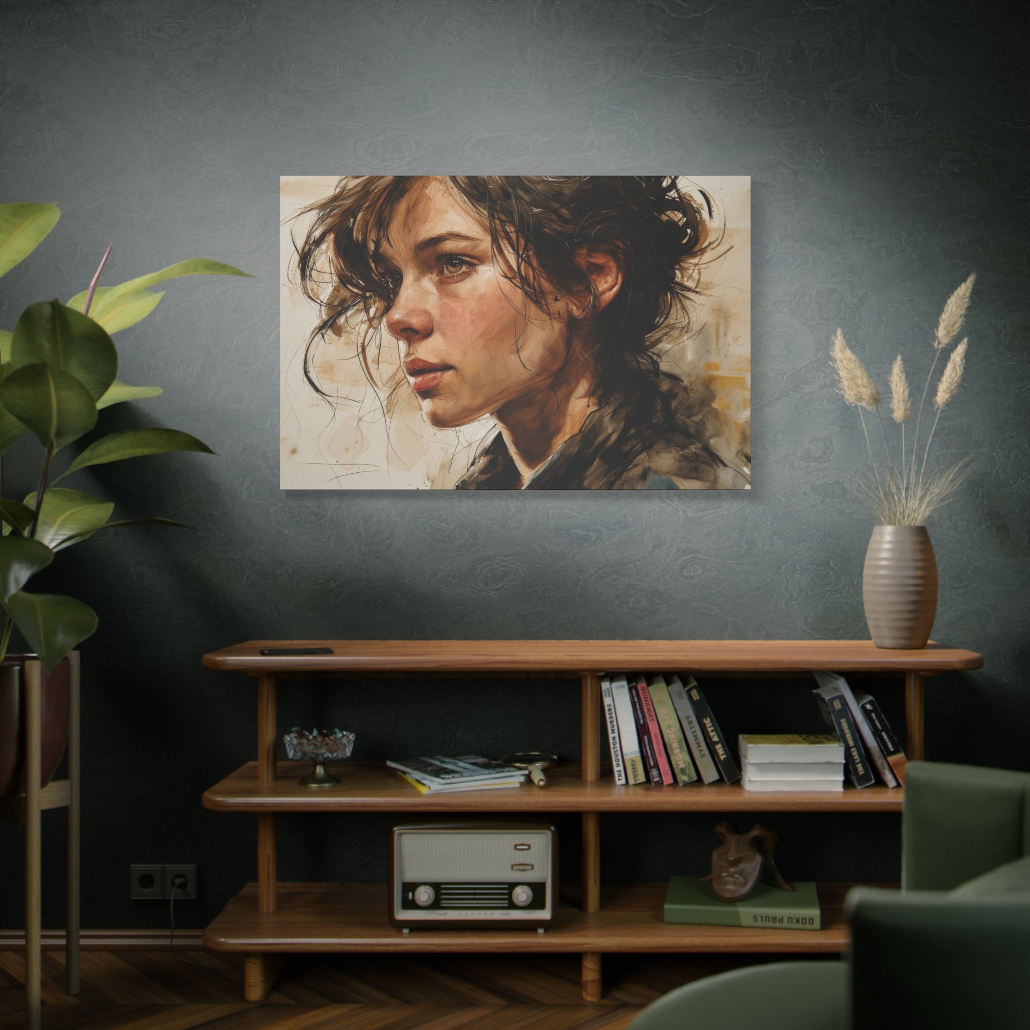 Introspective Gaze: Expressive Watercolor Portrait Canvas Art