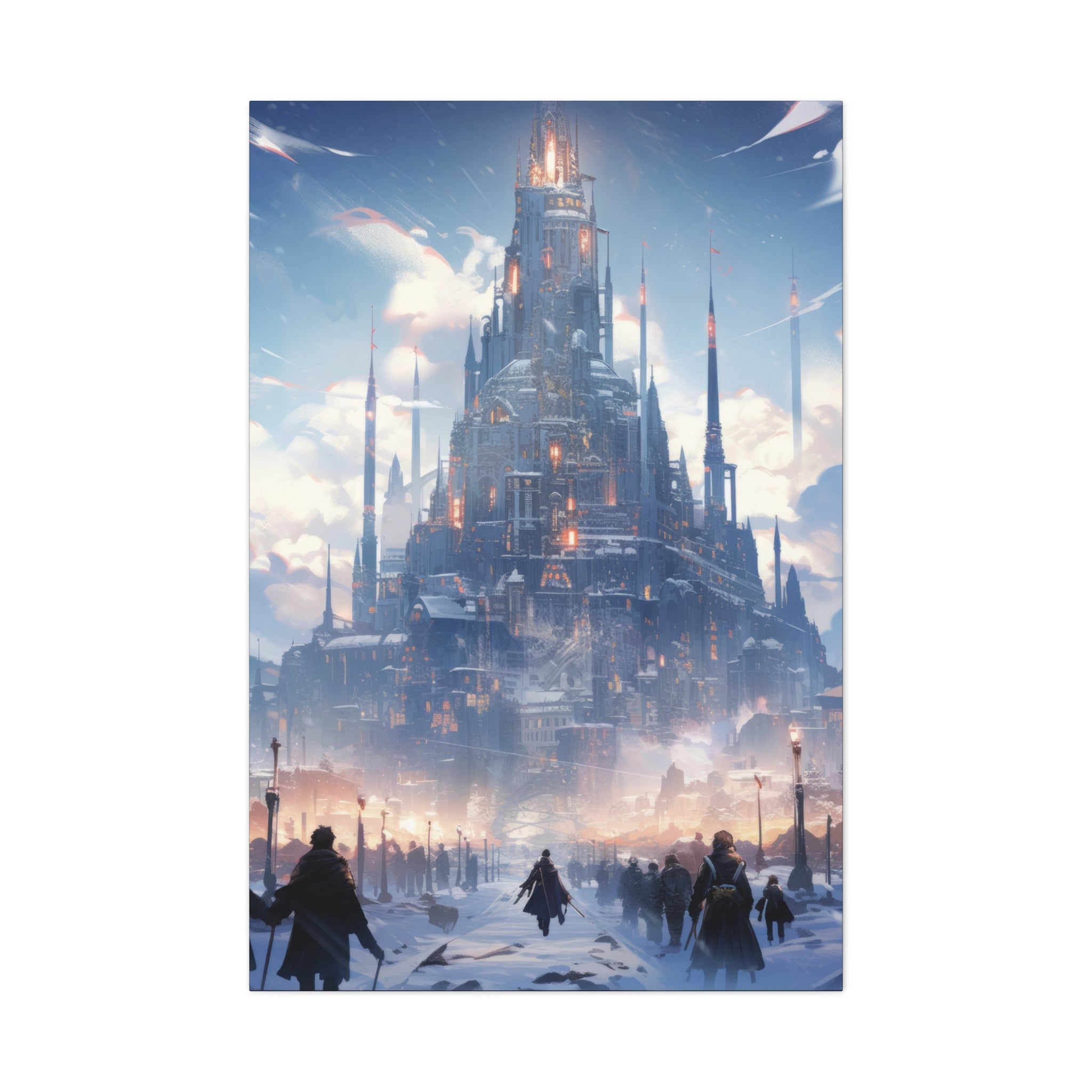 Gothic Frost Citadel: Snowy Spire Canvas Art