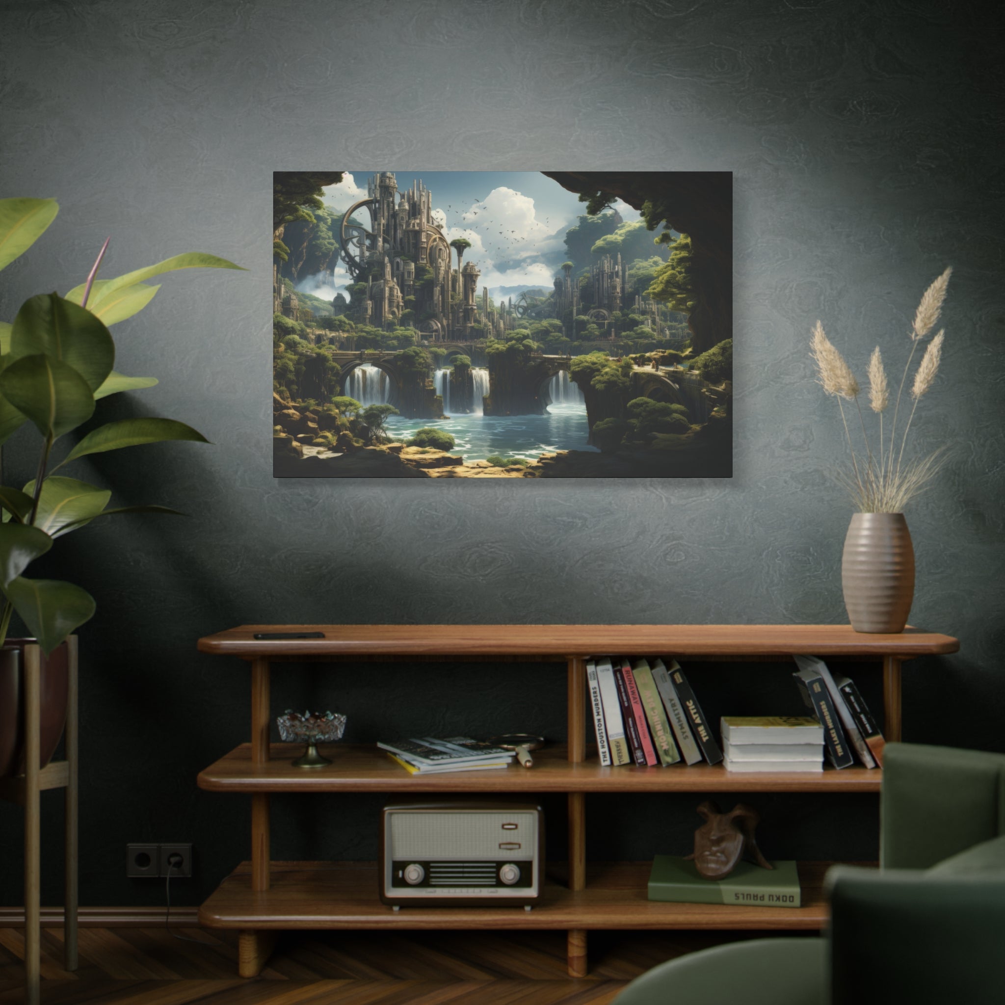 Ethereal Citadel: Falls of the Forgotten Realm Canvas Art