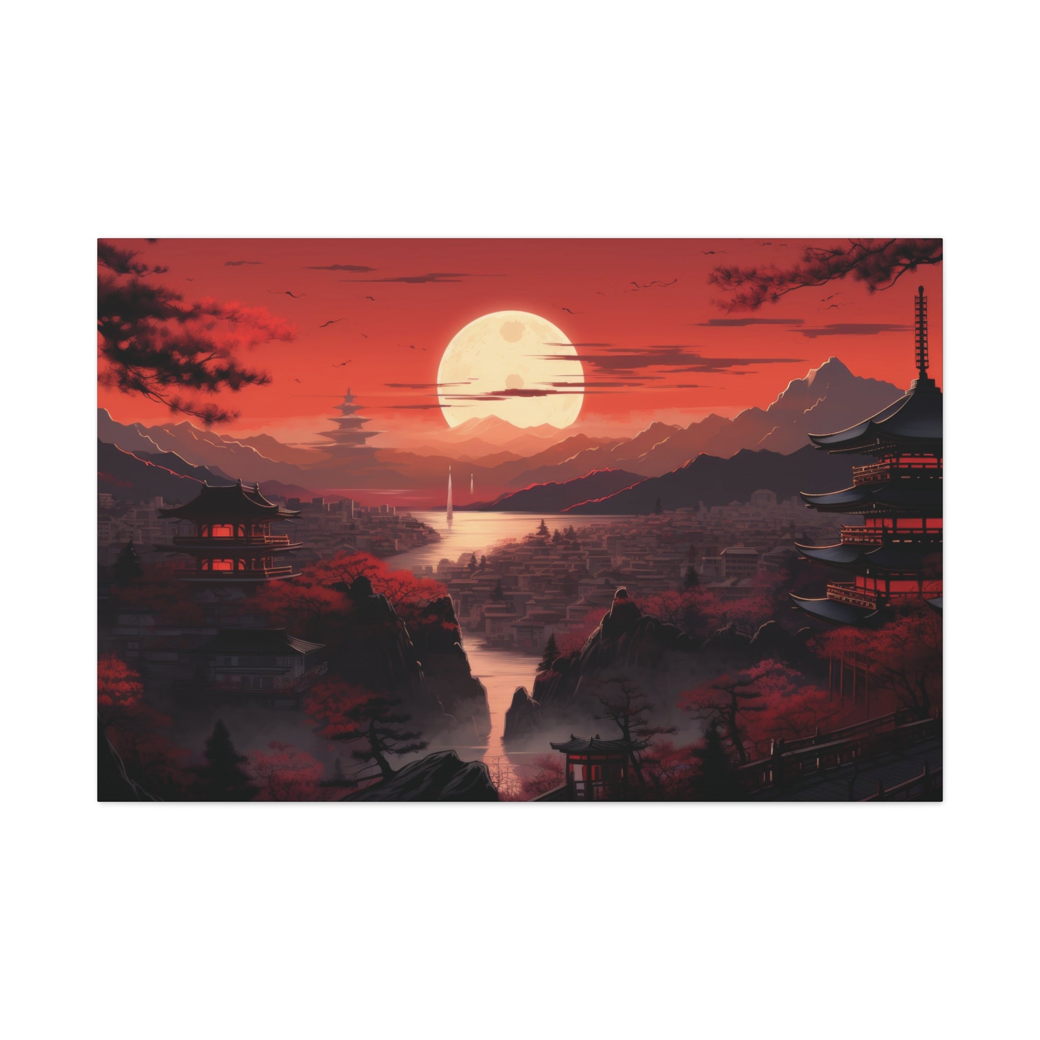 Kyoto at Twilight: Pagodas Against the Moon Canvas Art