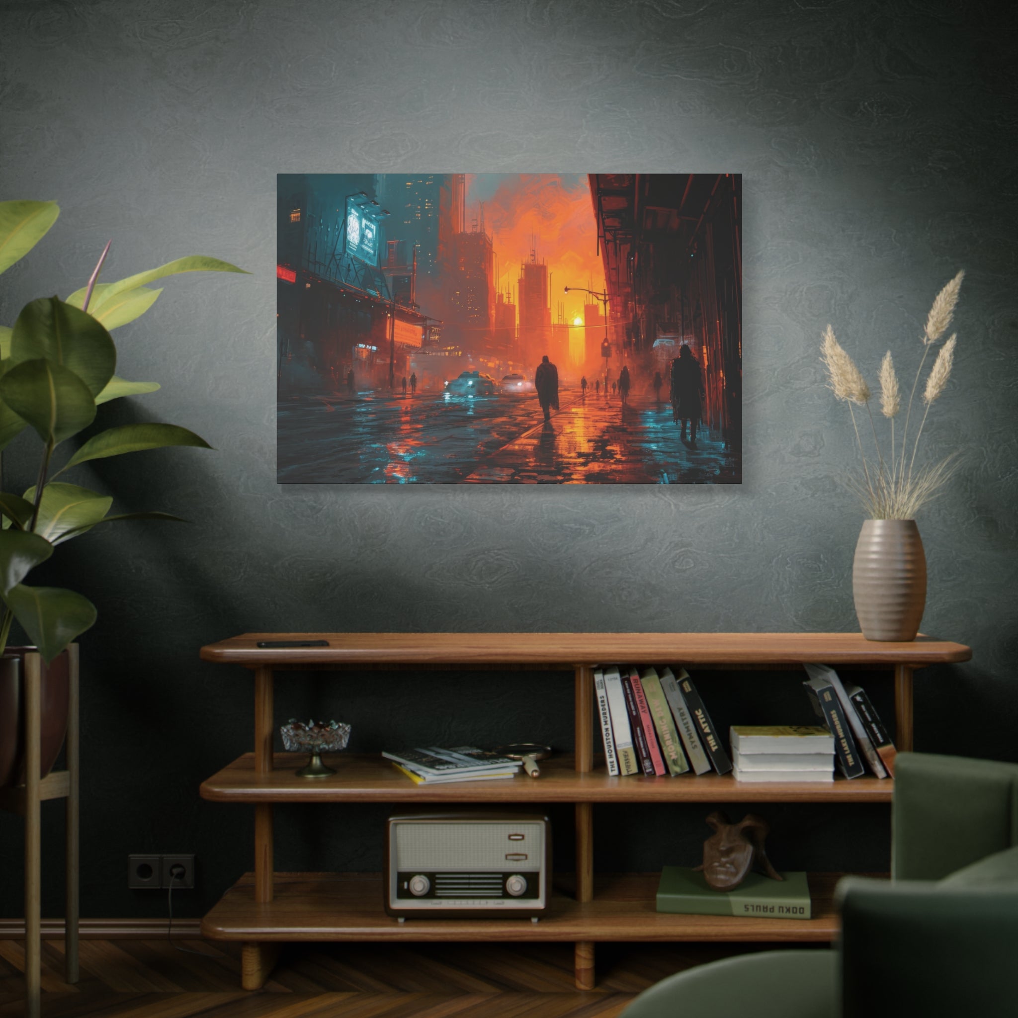 Neon Noir: Cyberpunk Cityscape Canvas Art