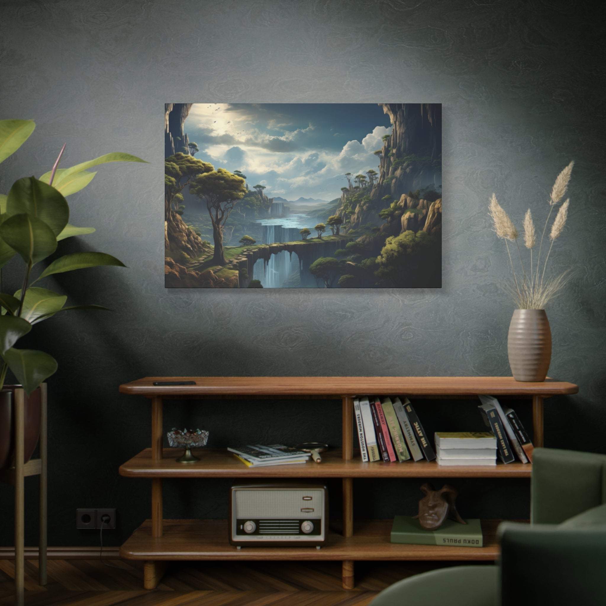 Ethereal Cliffs; Majestic Waterfall Landscape Canvas Art