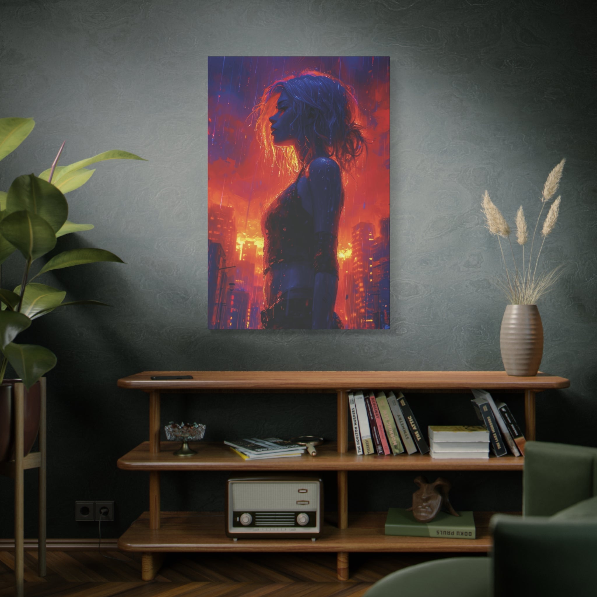 Rainy City Nightscape: Urban Glow Canvas Art