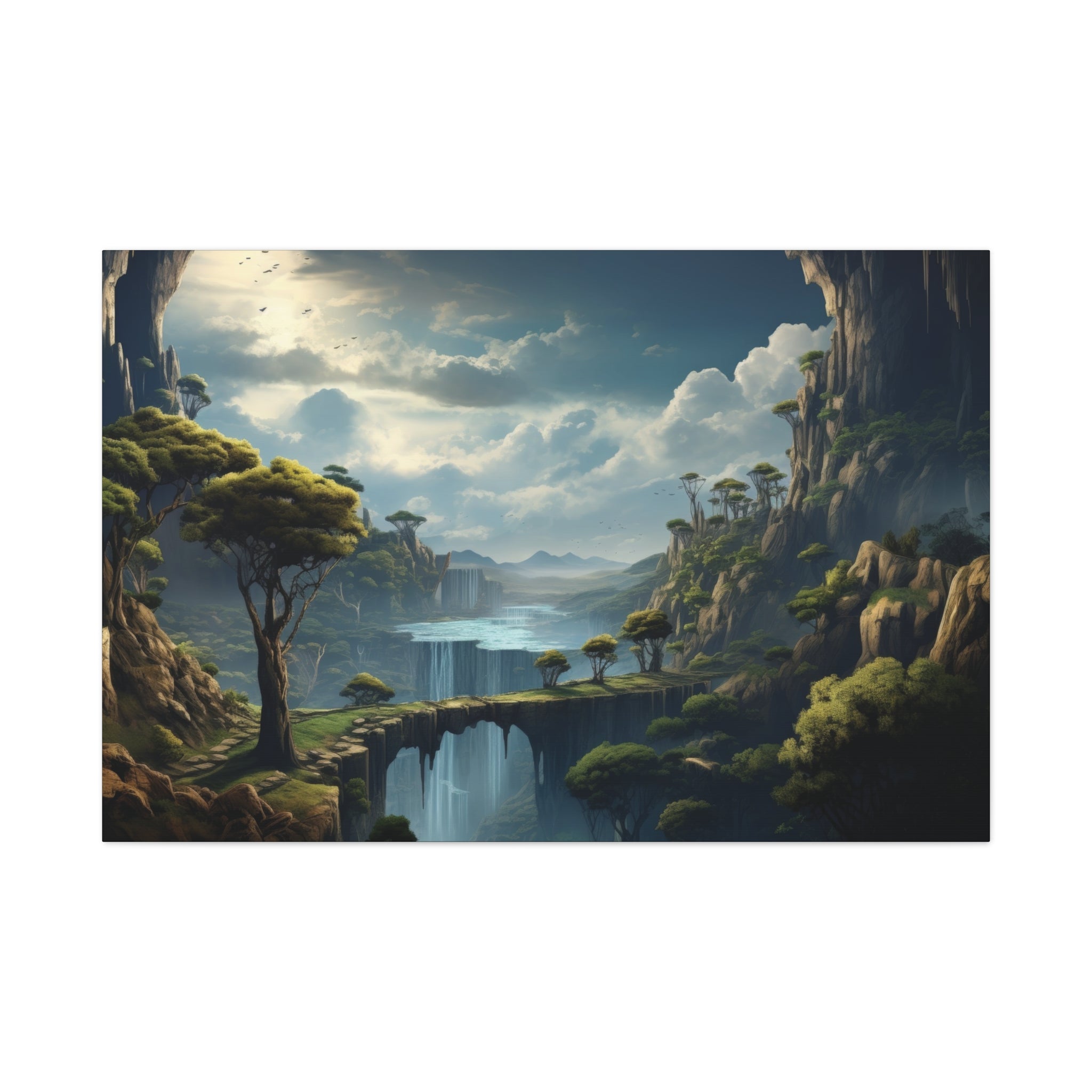 Ethereal Cliffs; Majestic Waterfall Landscape Canvas Art