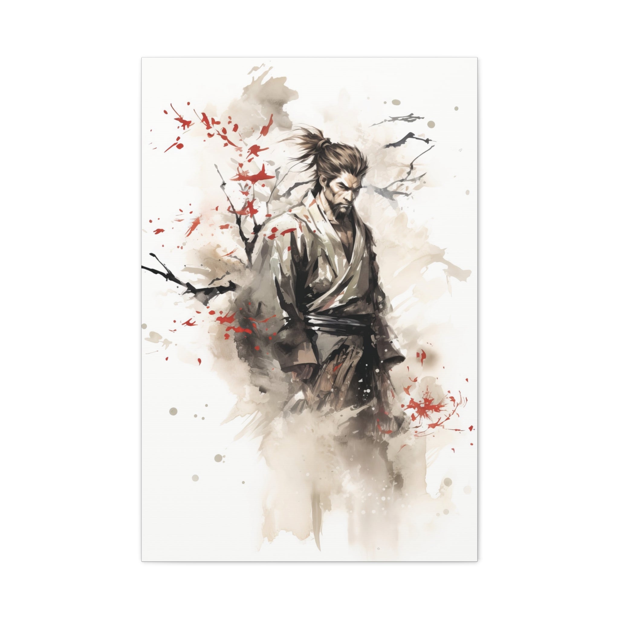 Sakura Warrior: Dynamic Samurai Watercolor Canvas Art