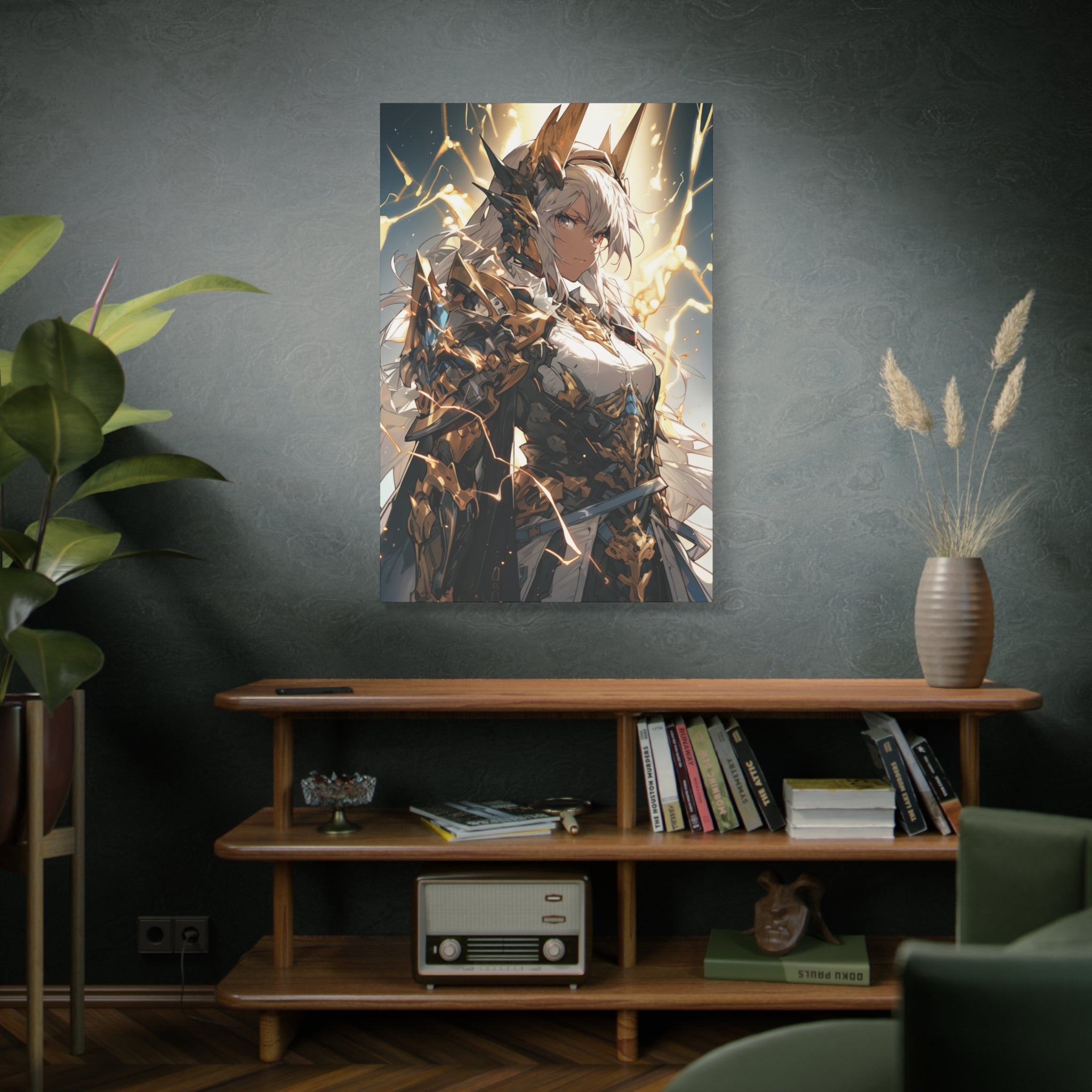 Majestic Lightning Warrior: Fantasy Armor Design Canvas Art