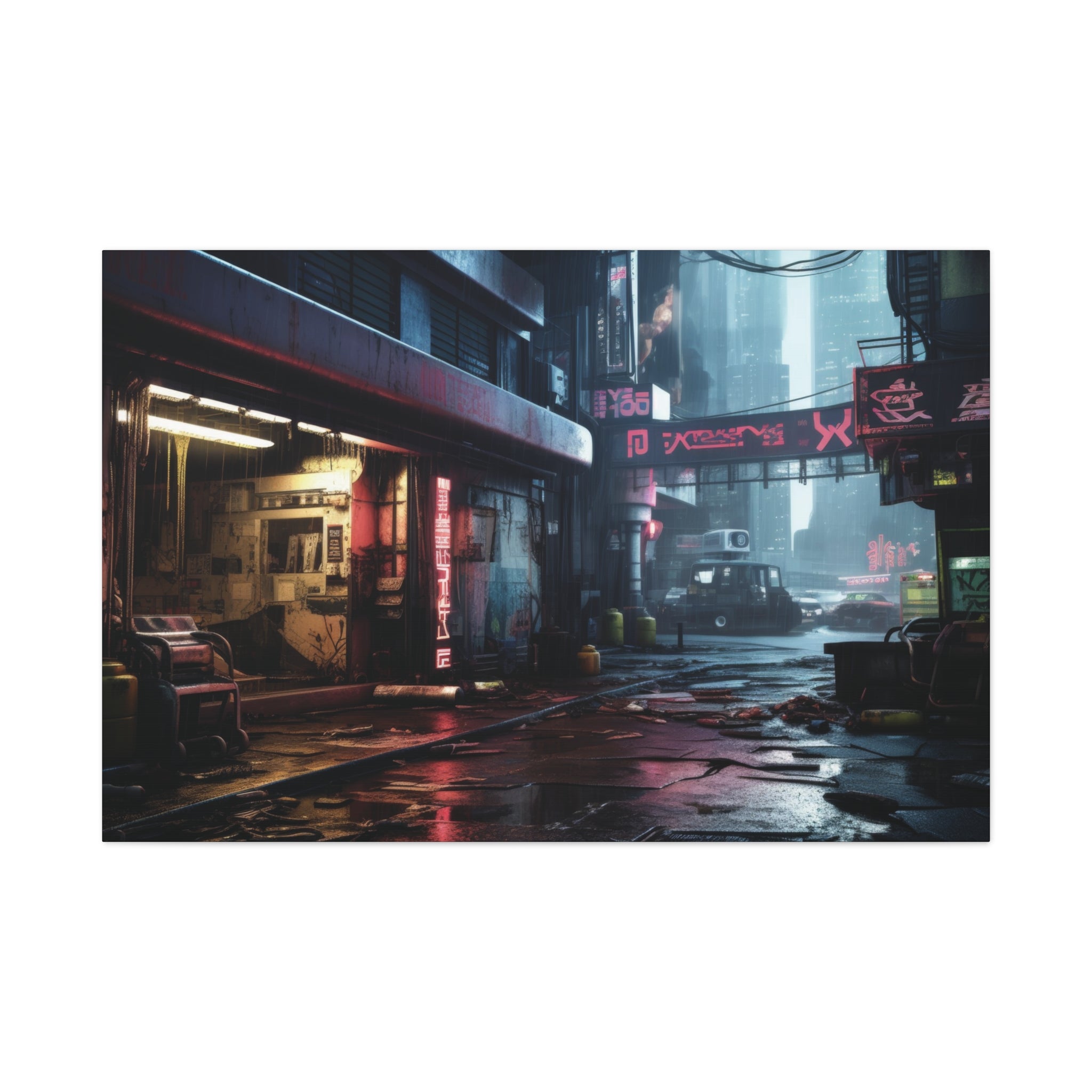 Neon Nocturne Cyberpunk: Streets of New York After Dark Canvas Art