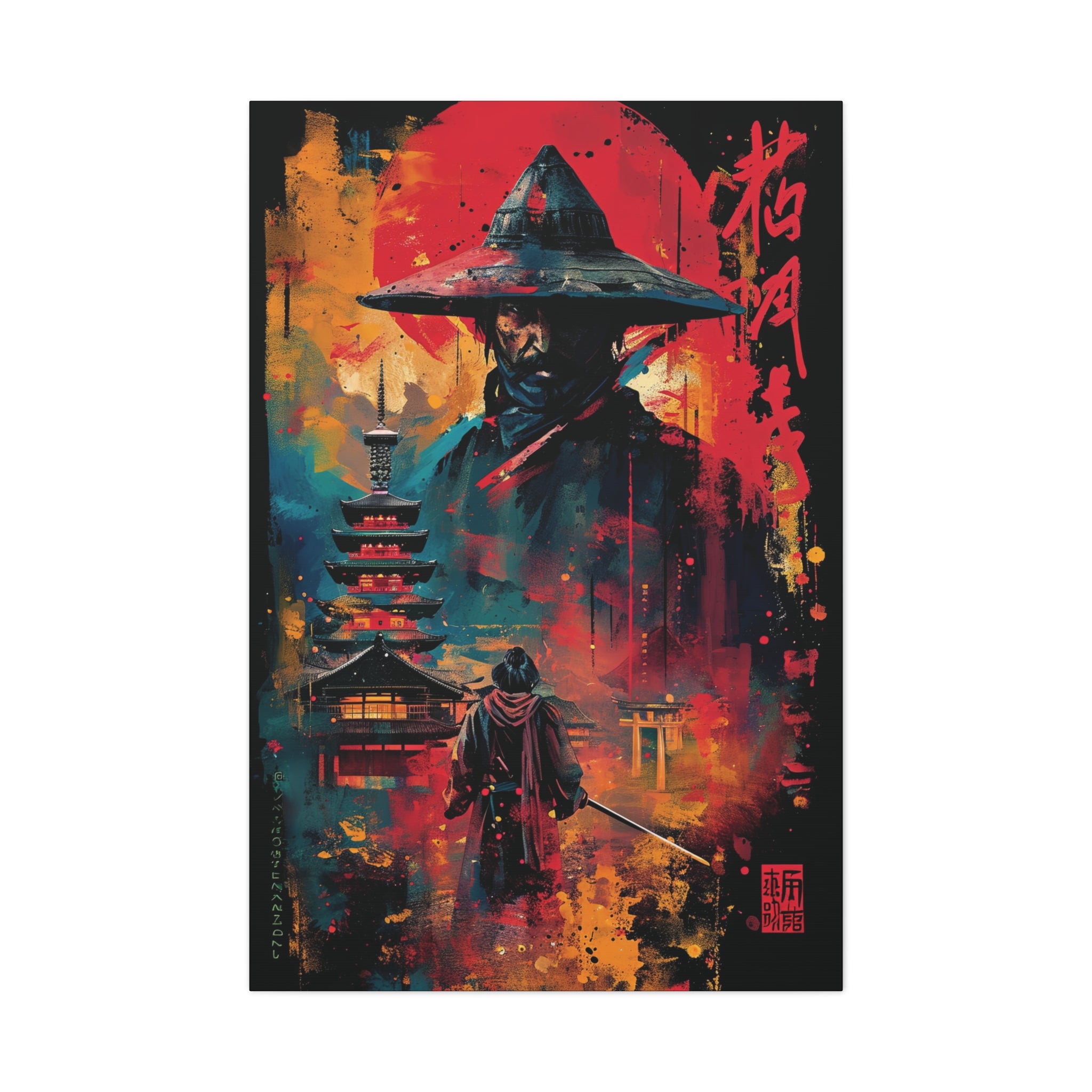 Ronin's Resolve: Samurai Under the Red Sun Canvas Art