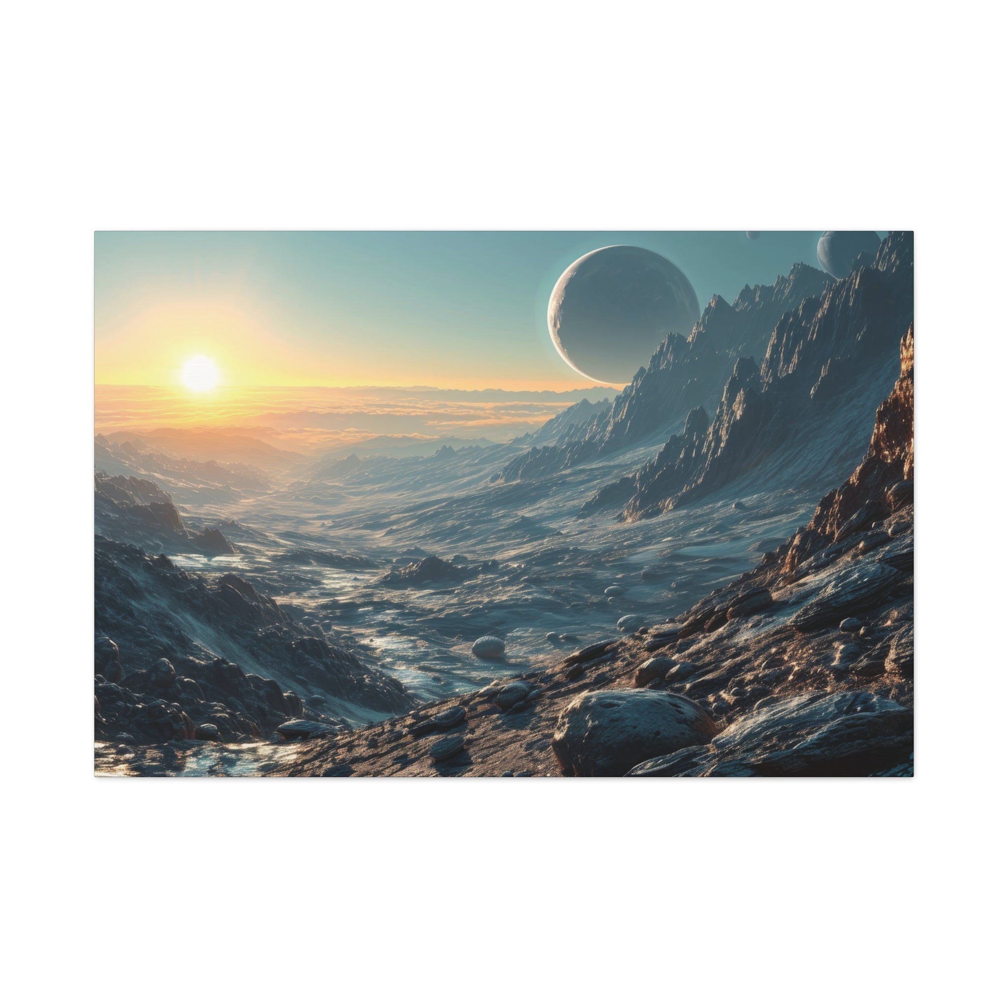 Celestial Dawning: Sunrise Over Extraterrestrial Highlands Canvas Art